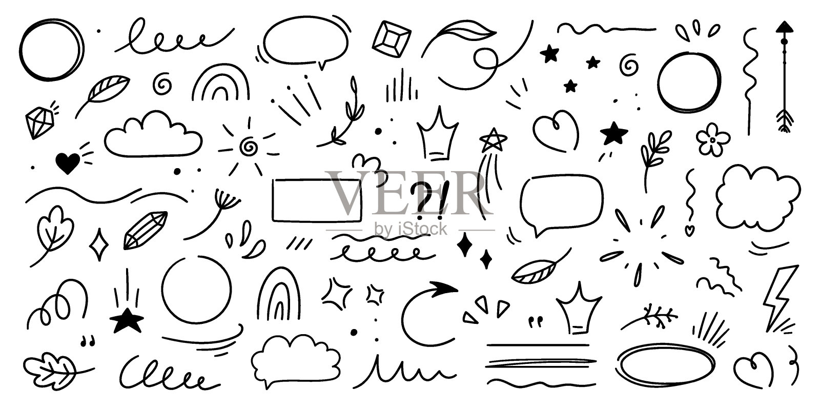 可爱的涂鸦笔线条元素插画图片素材