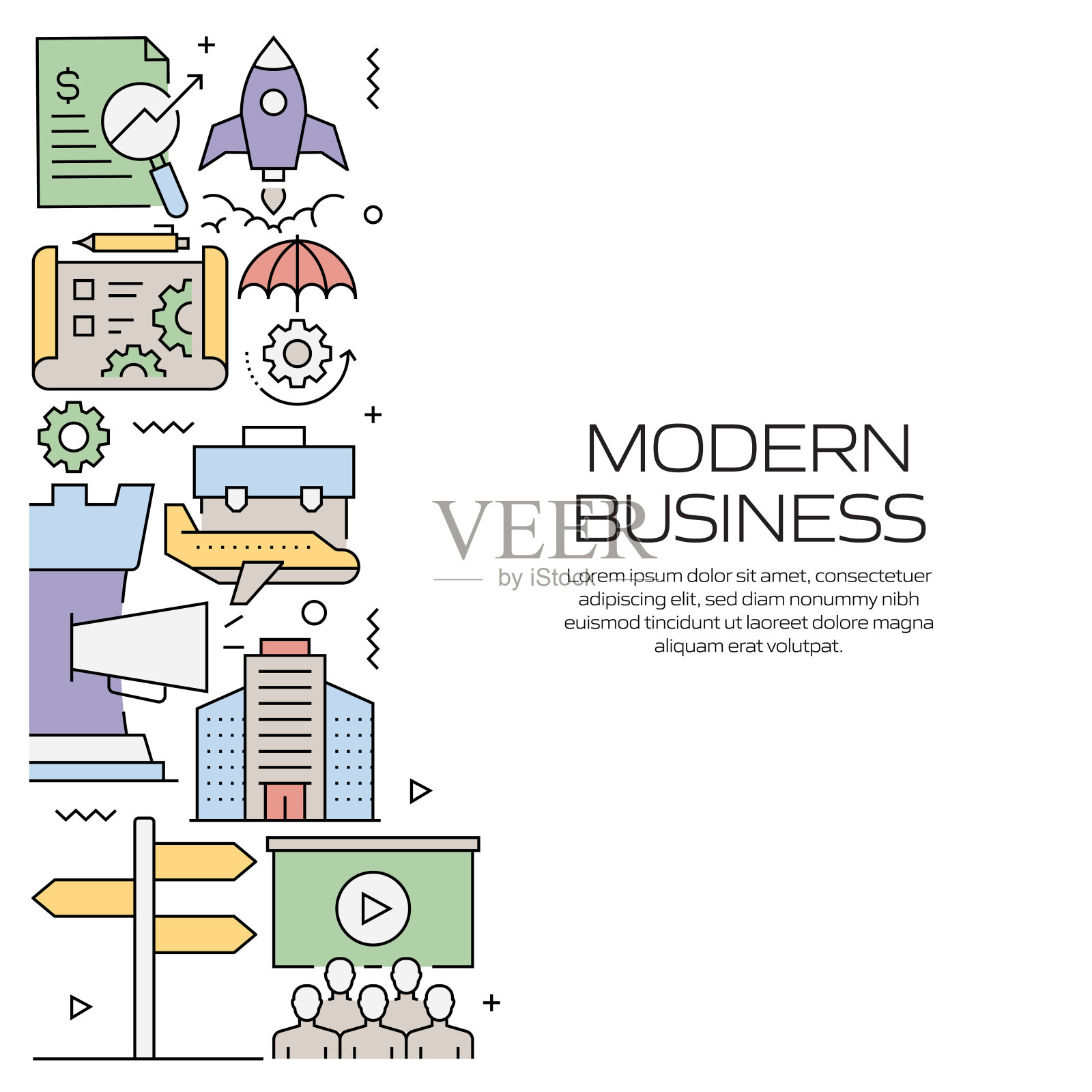 现代商业相关的线条风格横幅设计的网页,标题,小册子,年度报告和书籍封面插画图片素材