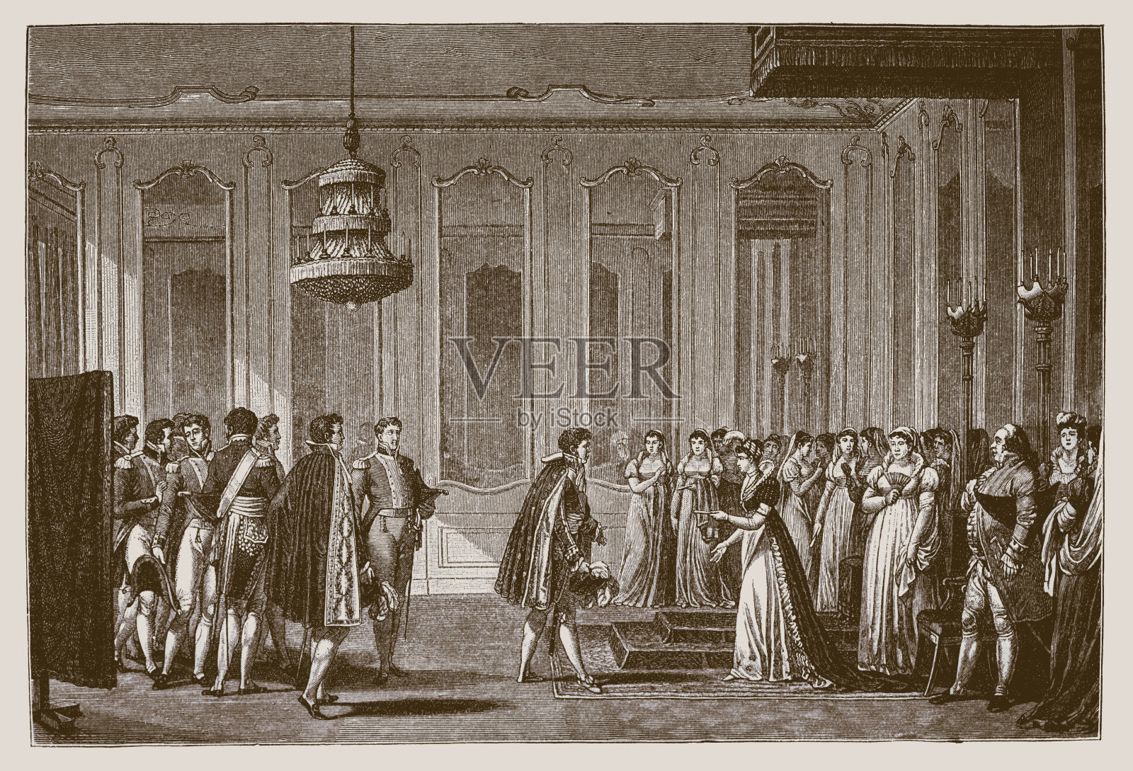 拿破仑驻布劳瑙大使馆接待玛丽·路易丝大公夫人插画图片素材