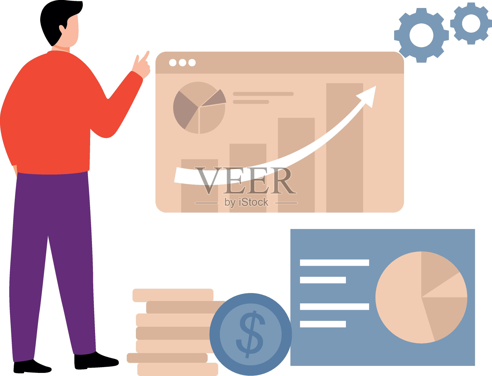 男孩正在指向网页。插画图片素材