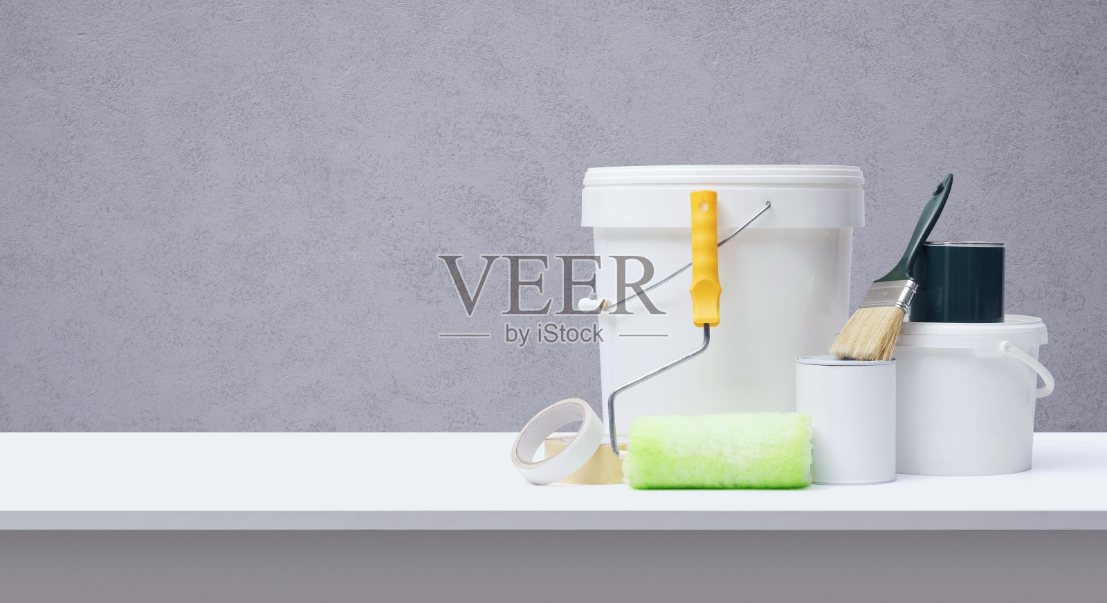 专业的家居装饰和油漆工工具照片摄影图片