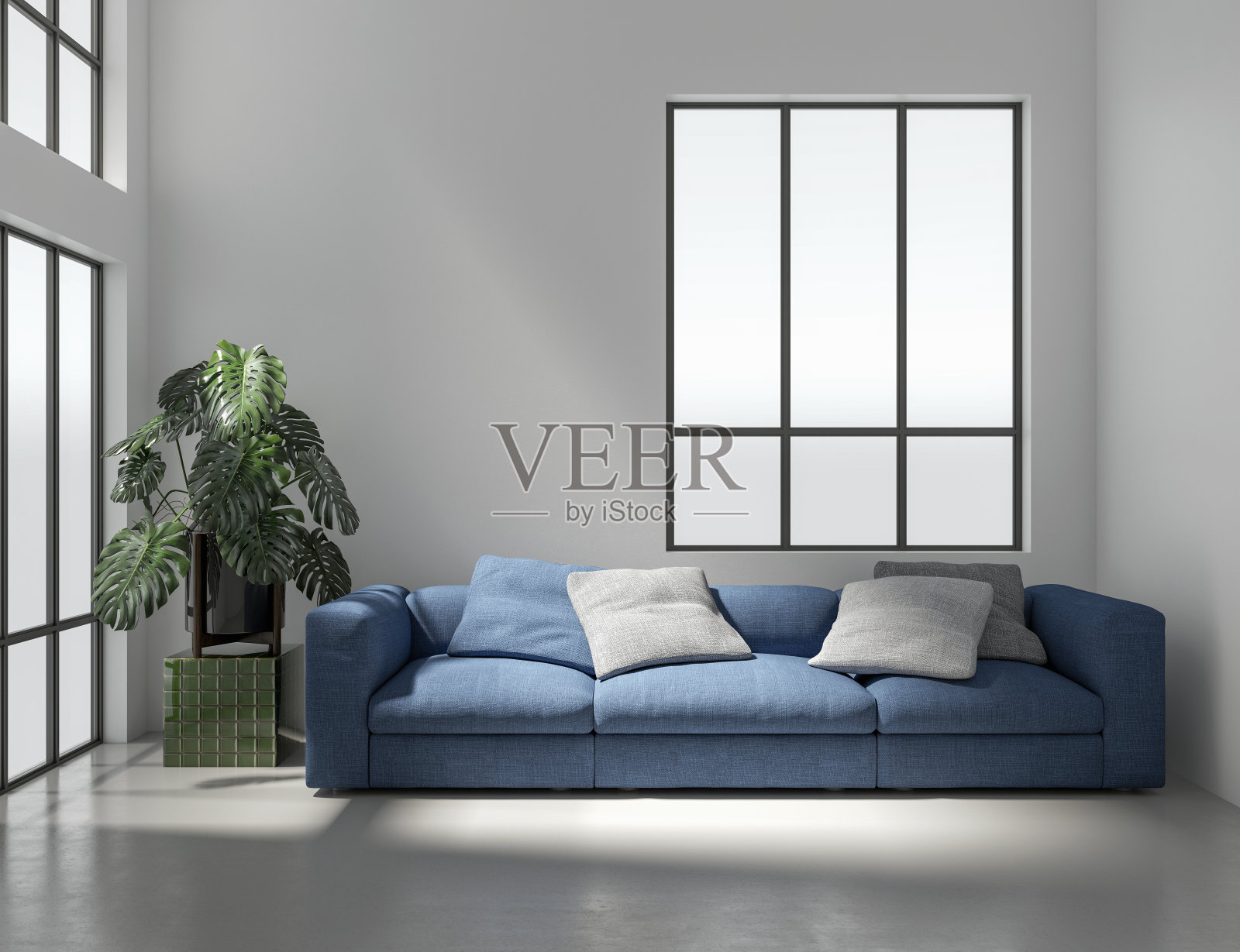 大型豪华现代明亮内饰客厅模型插图3D渲染图像照片摄影图片