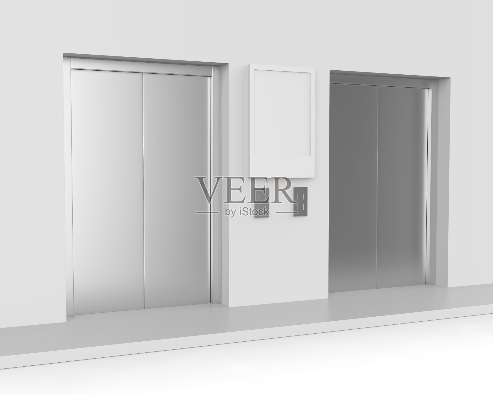 办公室走廊配有电梯和数字屏幕广告牌。照片摄影图片