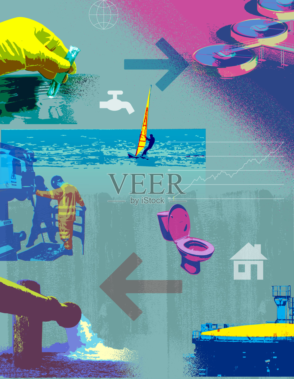 污水处理主题插画图片素材