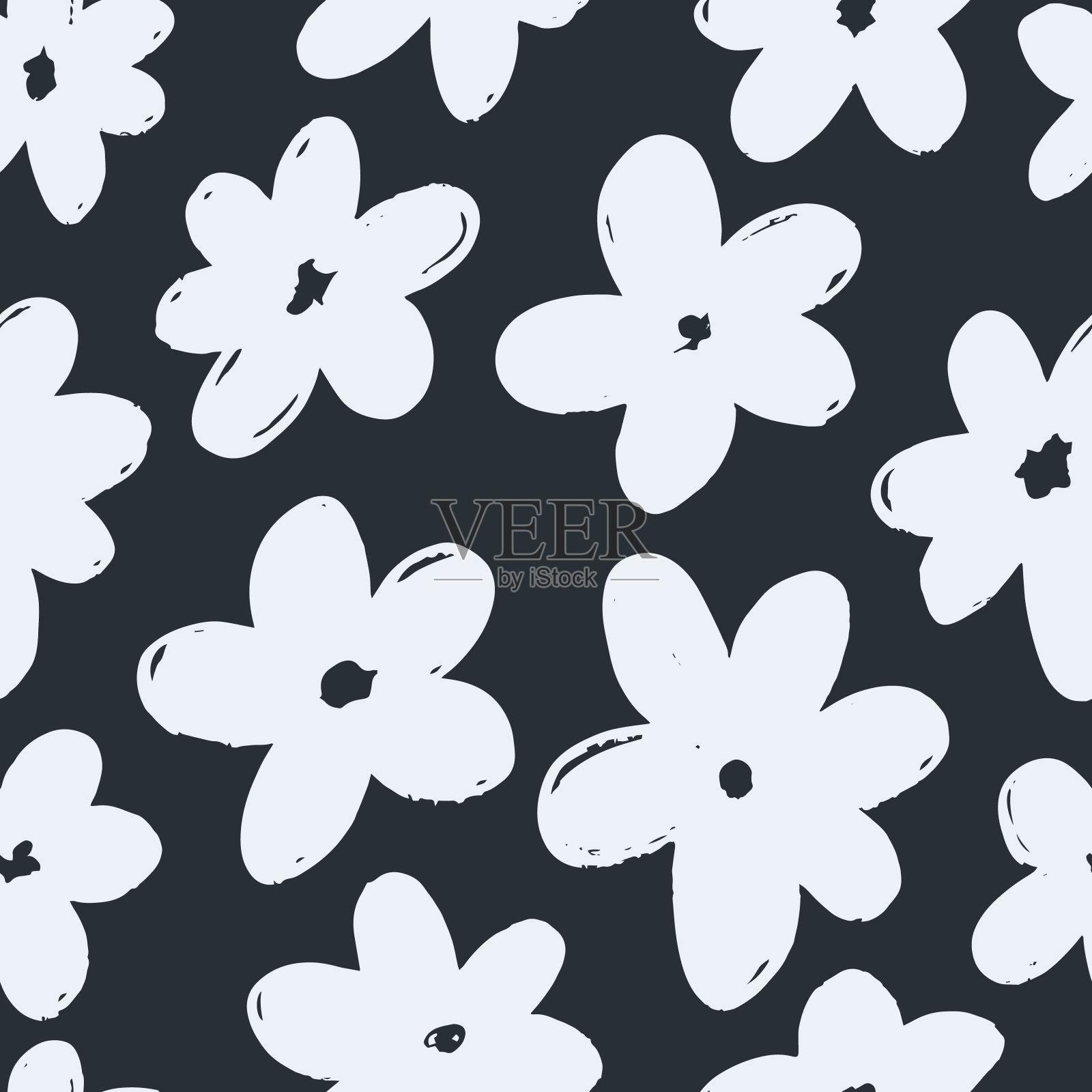 无缝抽象单色花卉图案与天真的野花。黛西白痴印花。简单的斯堪的纳维亚风格。插画图片素材