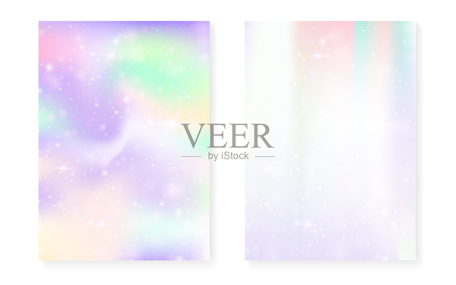 公主背景与卡哇伊彩虹梯度。神奇独角兽全息图。插画图片素材