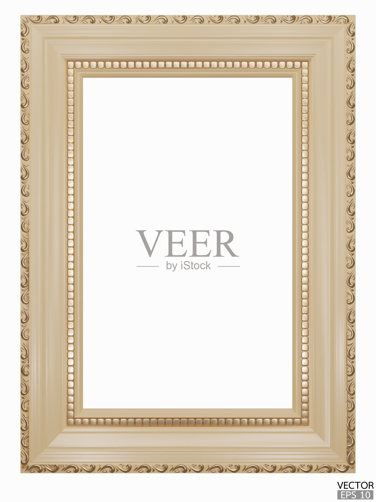 现实象牙木制复古框架孤立在白色背景。矩形框架模型。经典的木制相框。米色边框的绘画,海报,和照片画廊。三维矢量插图。插画图片素材