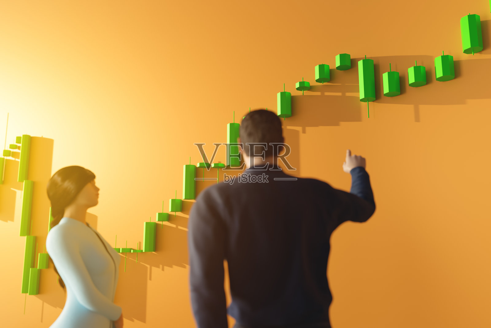 商务人士看图表。交易者在一个巨大的交易图表上分析价格走势。商人投资者关注资产价格的变动。照片摄影图片