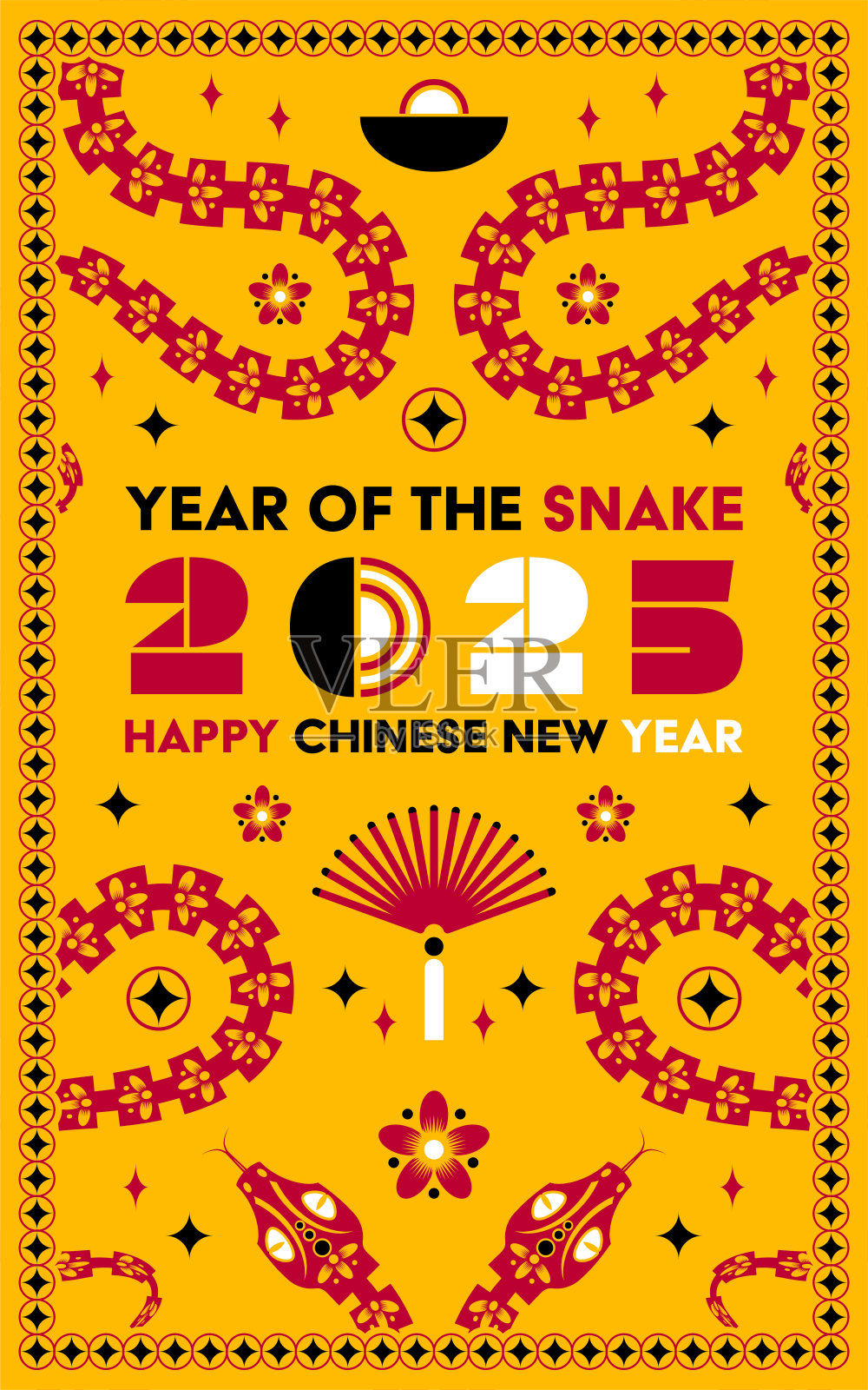 2025年春节快乐蛇生肖标志,现代平面艺术设计插画图片素材