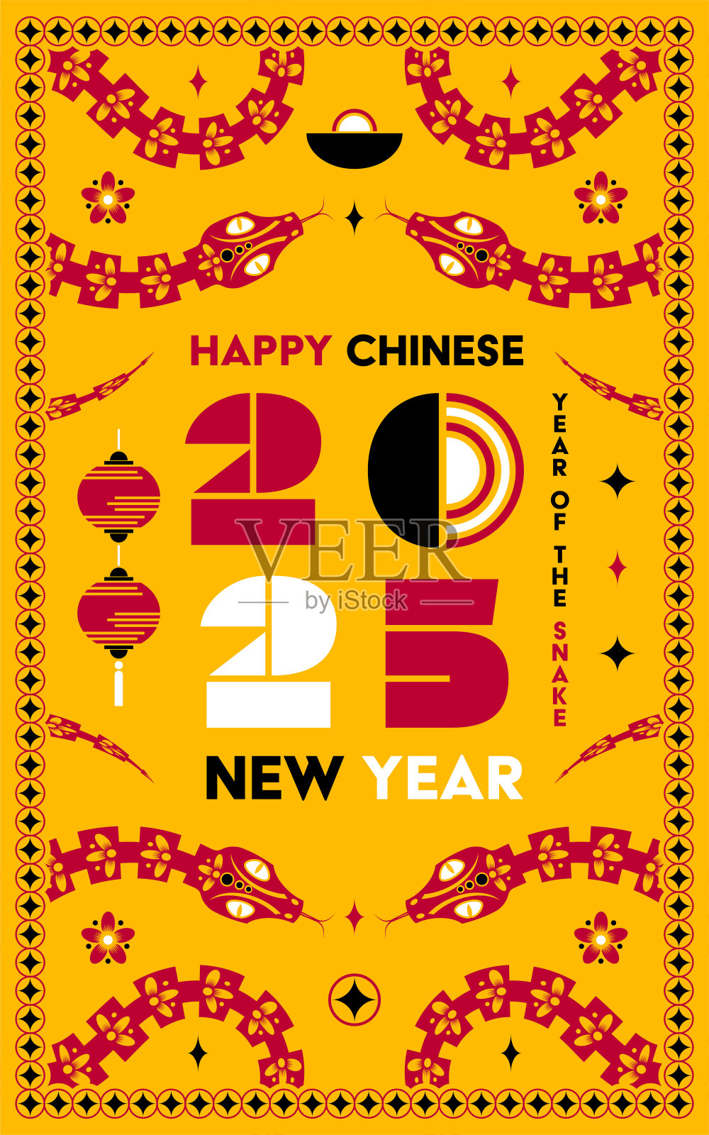 2025年春节快乐蛇生肖标志,现代平面艺术设计插画图片素材