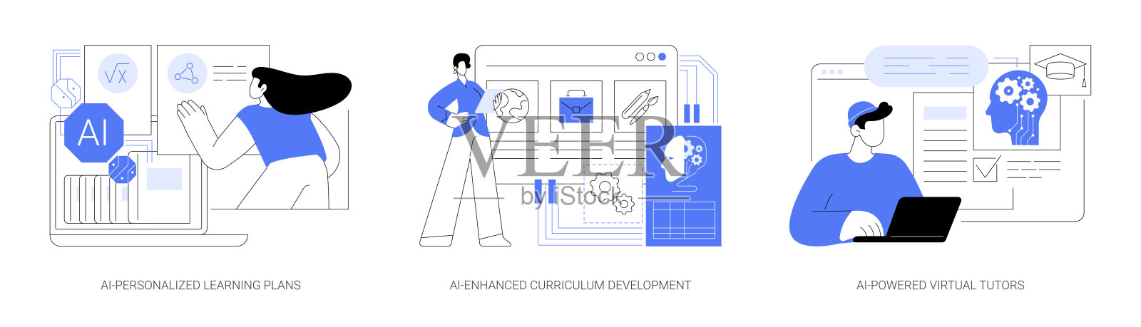 人工智能在教育中的抽象概念矢量插图。插画图片素材
