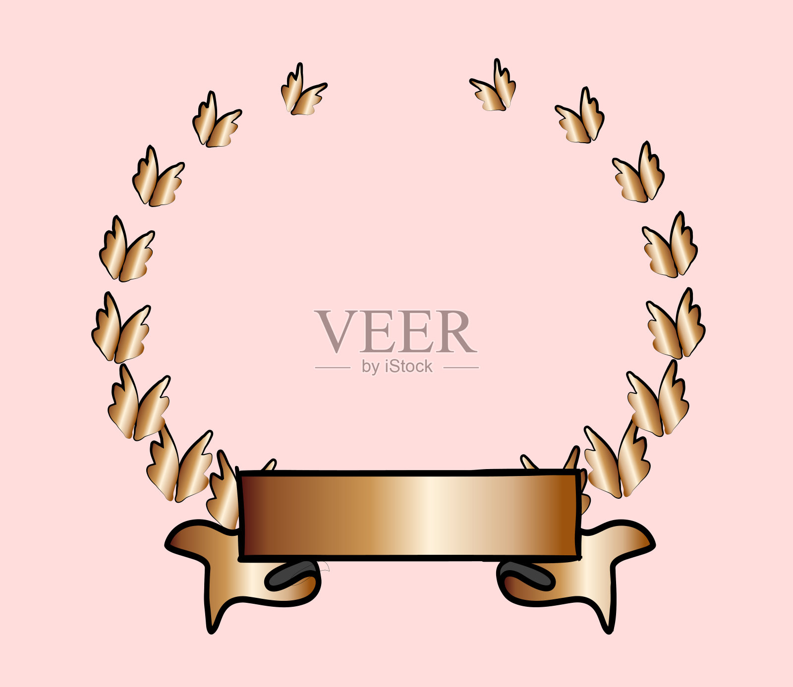 月桂花环和金色的蝴蝶结插画图片素材