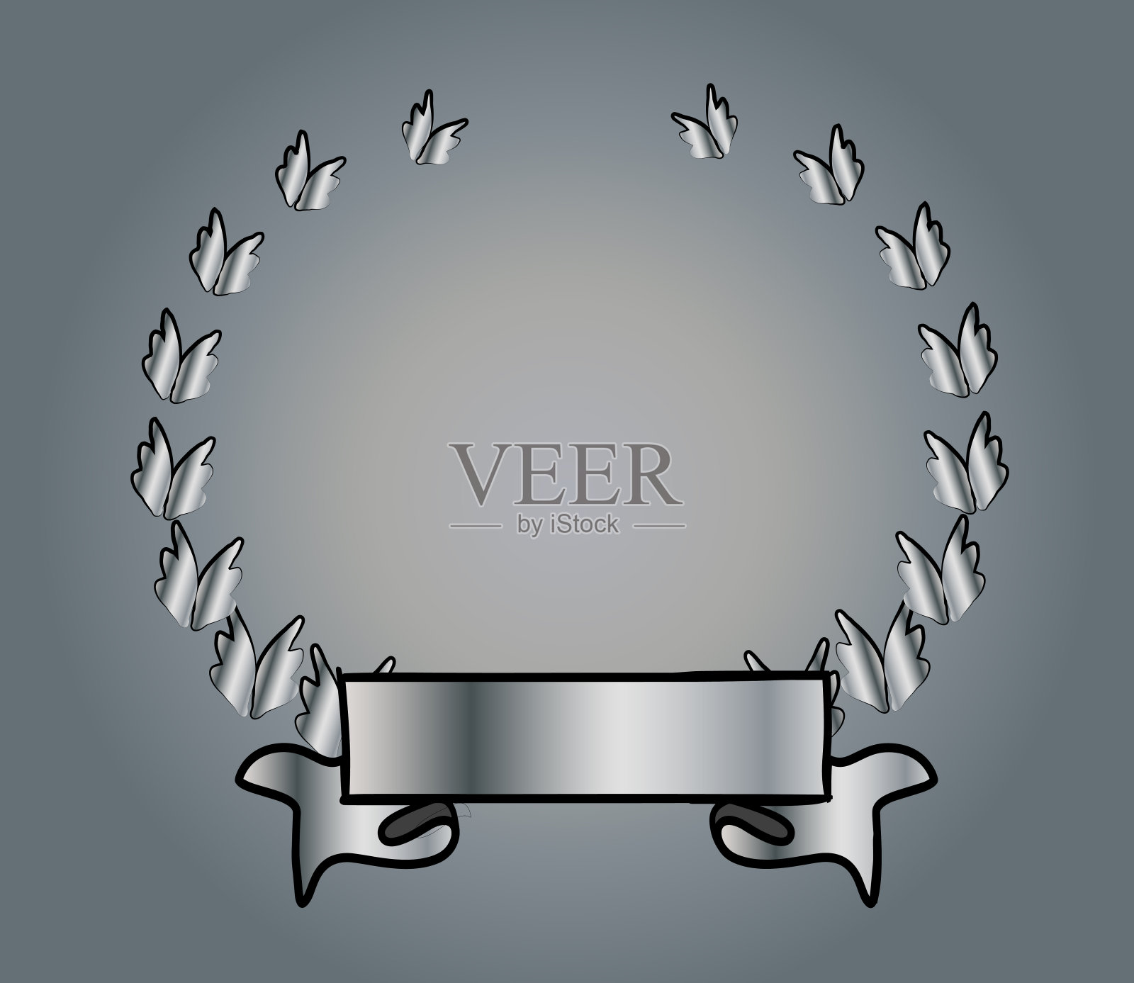 月桂花环和金色的蝴蝶结插画图片素材