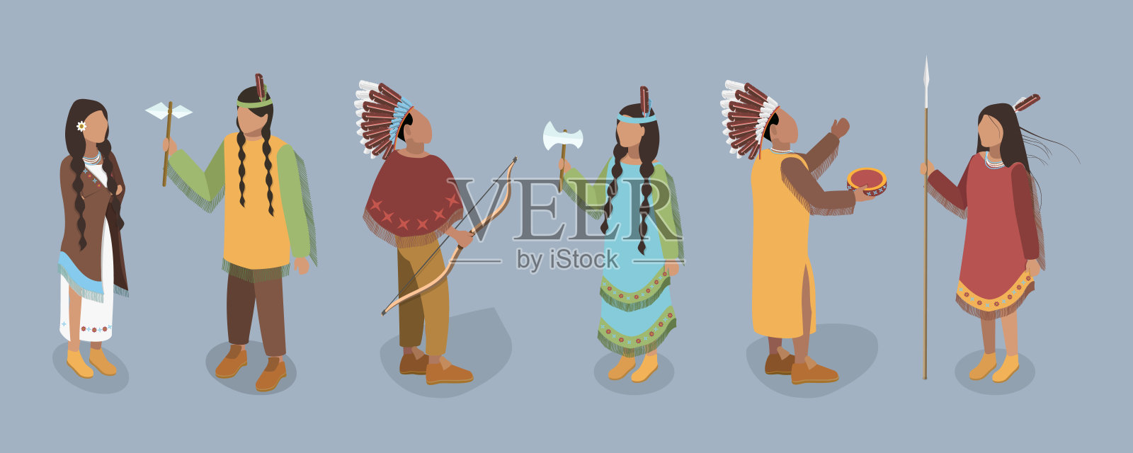 土著人三维等距平面矢量集插画图片素材