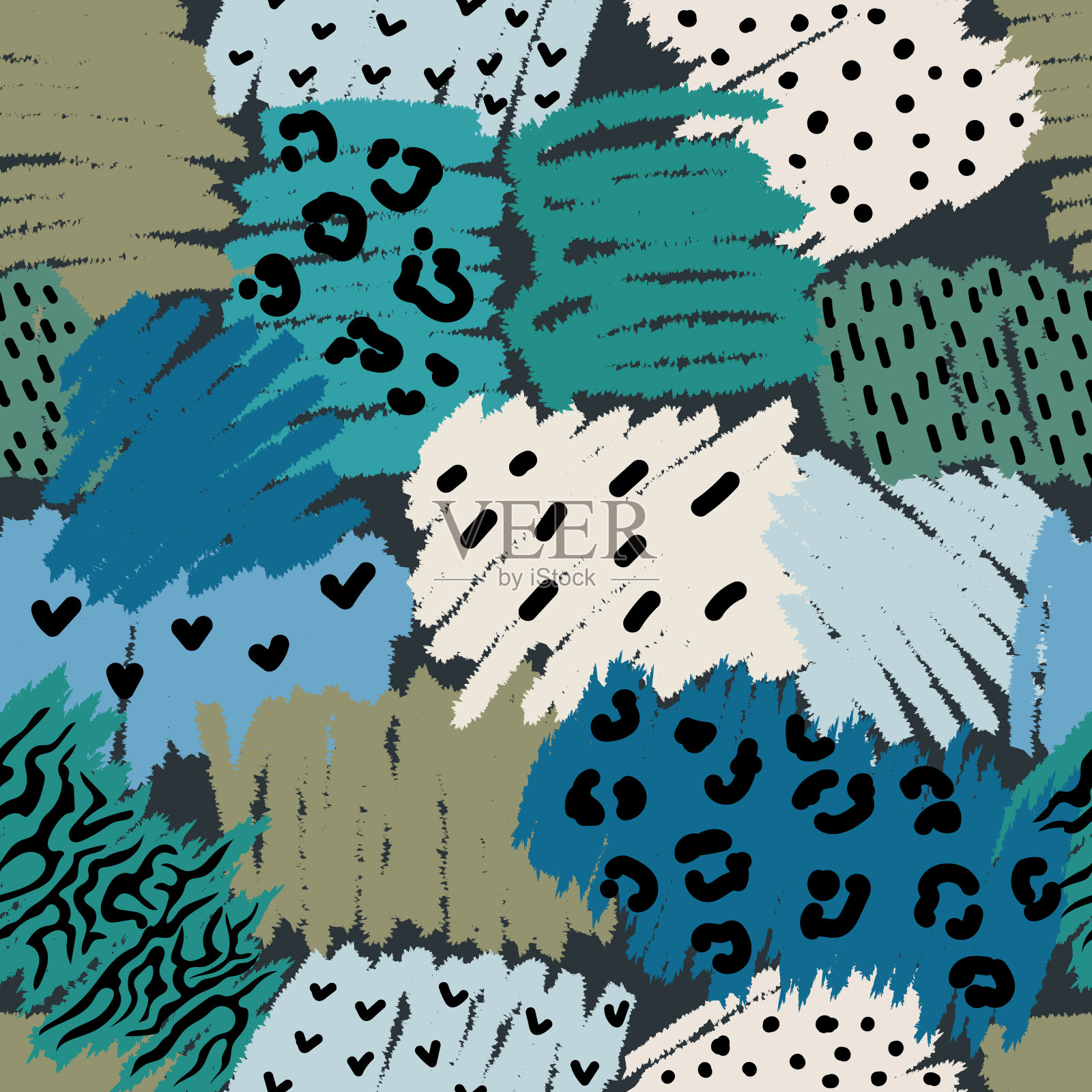 创意涂鸦艺术无缝图案与不同的形状和纹理。现代印刷纺织品,织物,墙纸,包装,剪贴簿和包装插画图片素材