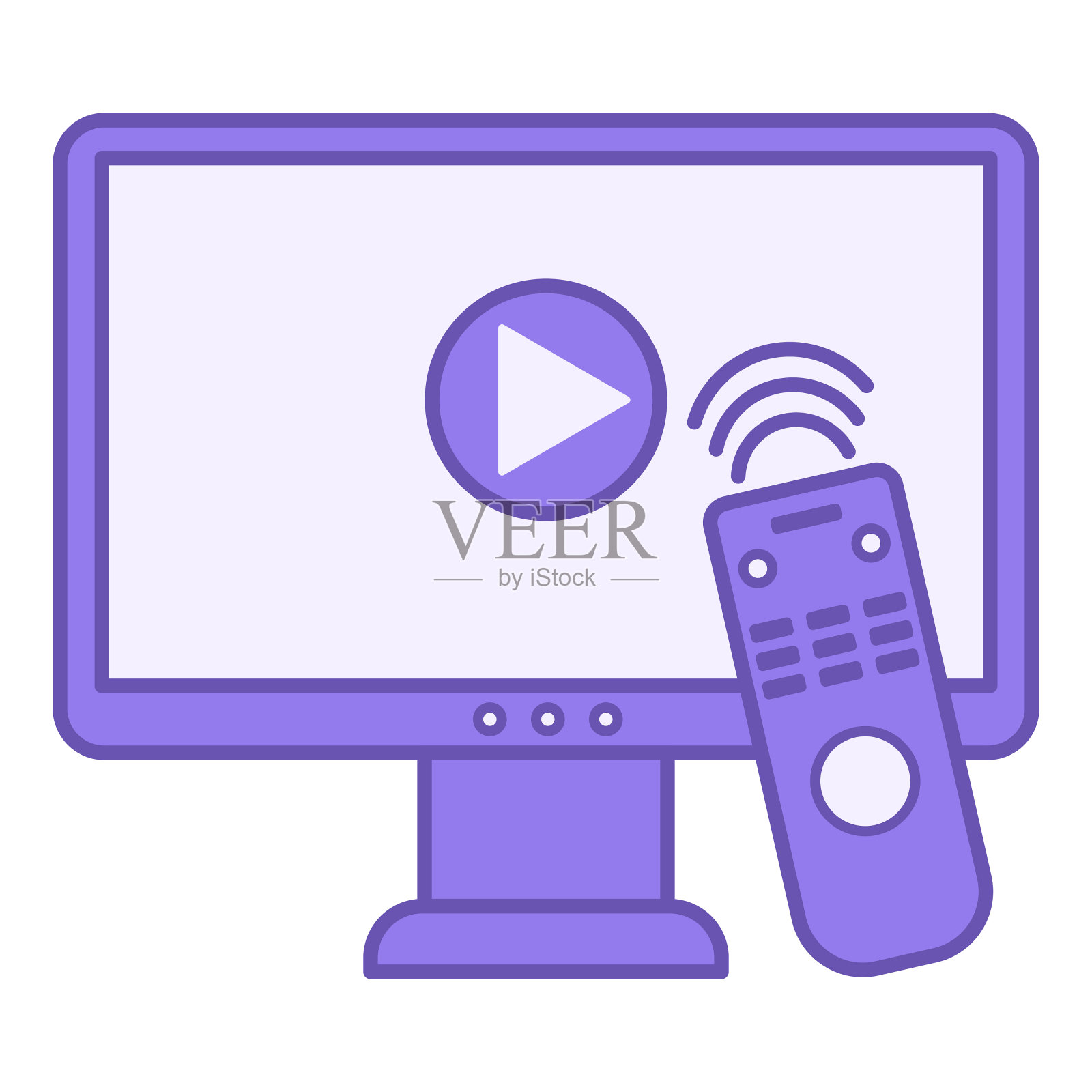 彩色电视图标。矢量图标。电视,播放按钮和遥控器。电影工业概念,电影制作和视频制作插画图片素材