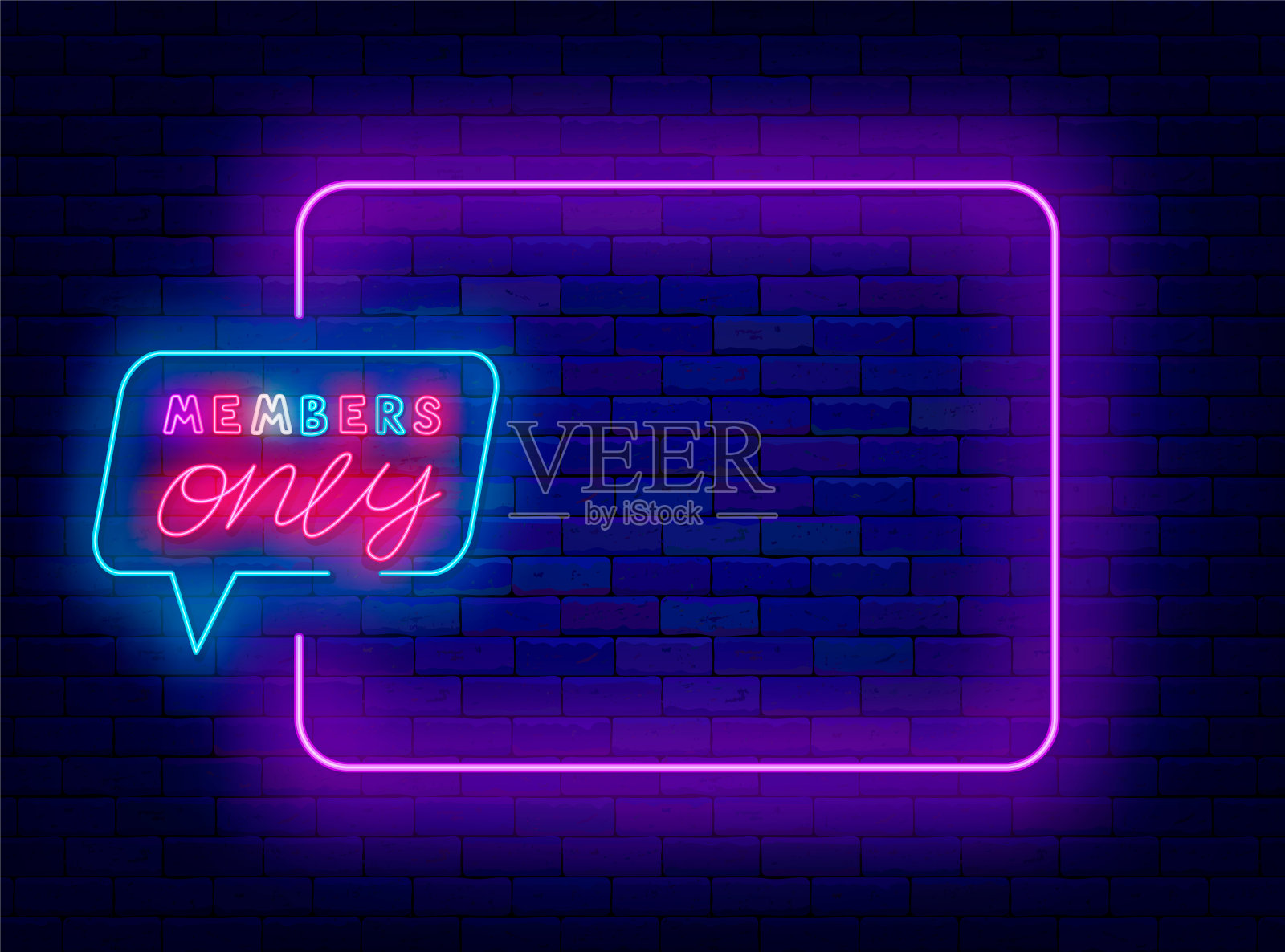 会员专用霓虹灯海报。为追随者提供高级访问权限。贺卡。空紫色框架。矢量股票插图插画图片素材