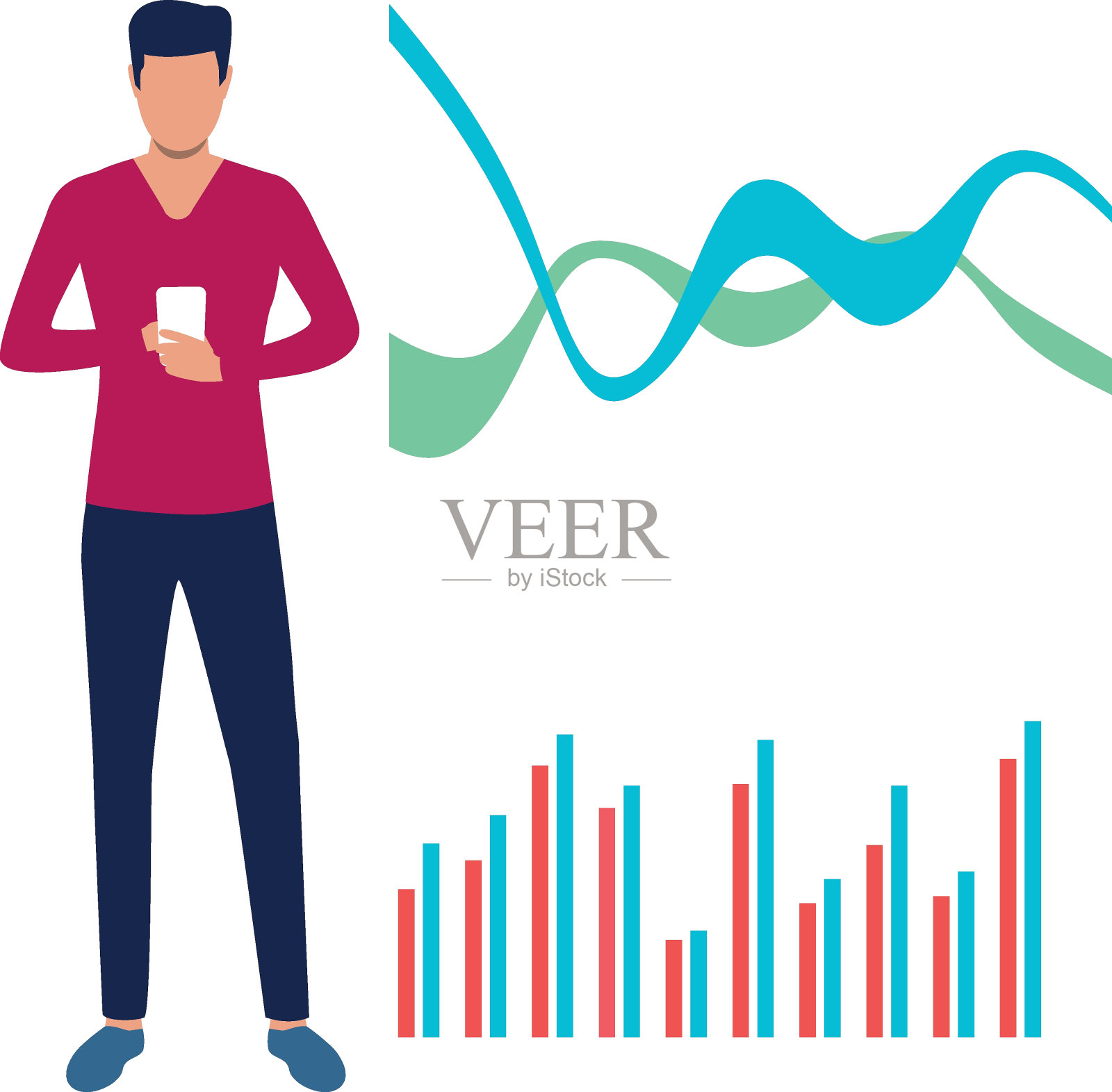 这个男孩正在使用手机。插画图片素材