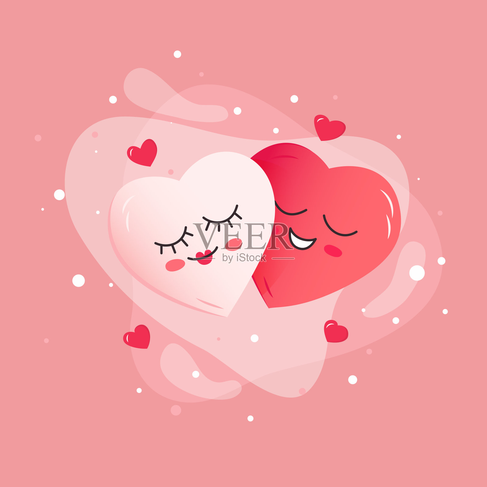 两颗微笑的心。恋爱中的情侣概念插画图片素材