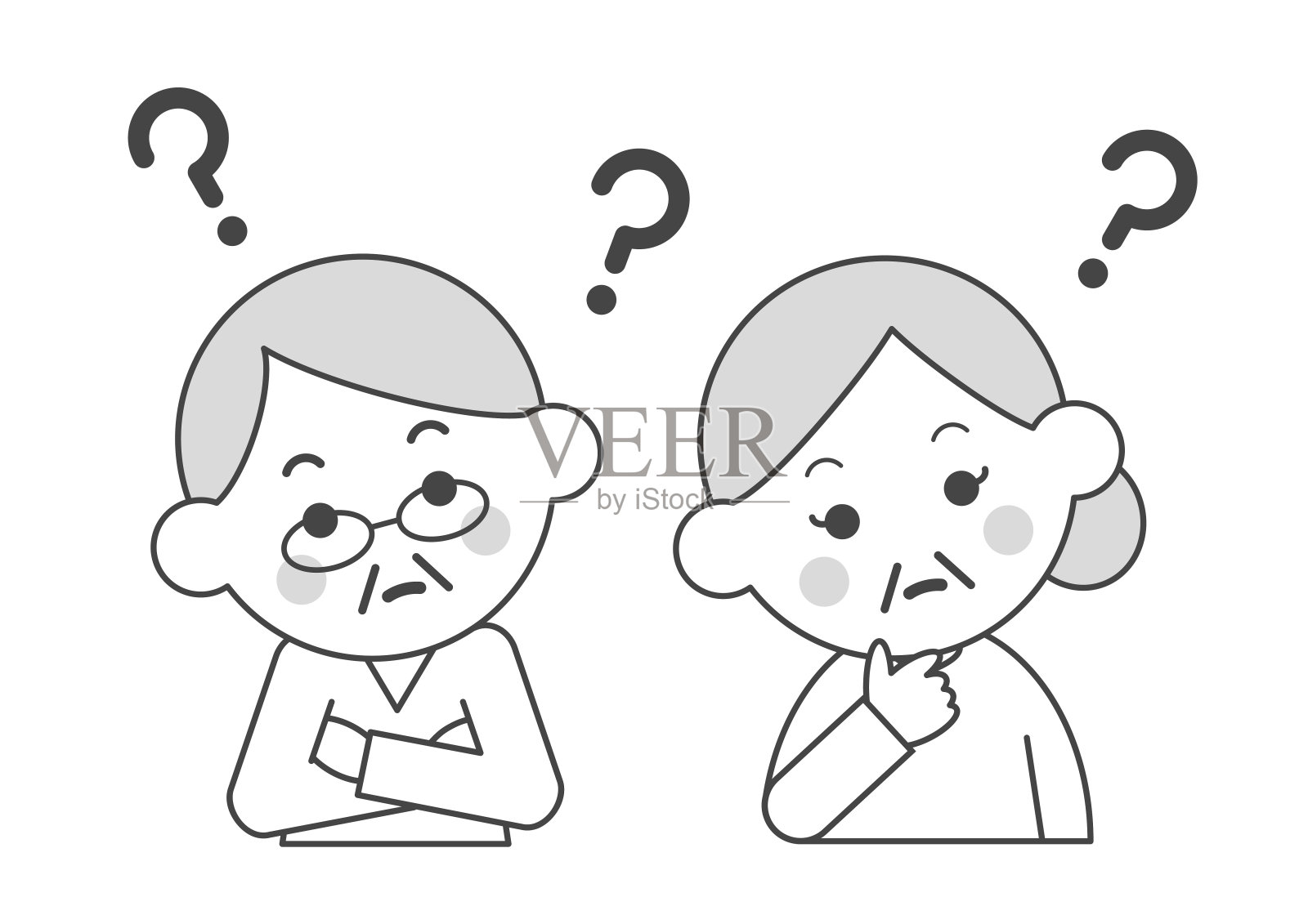 老年夫妇疑惑的矢量插图。他们两个歪着头。插画图片素材