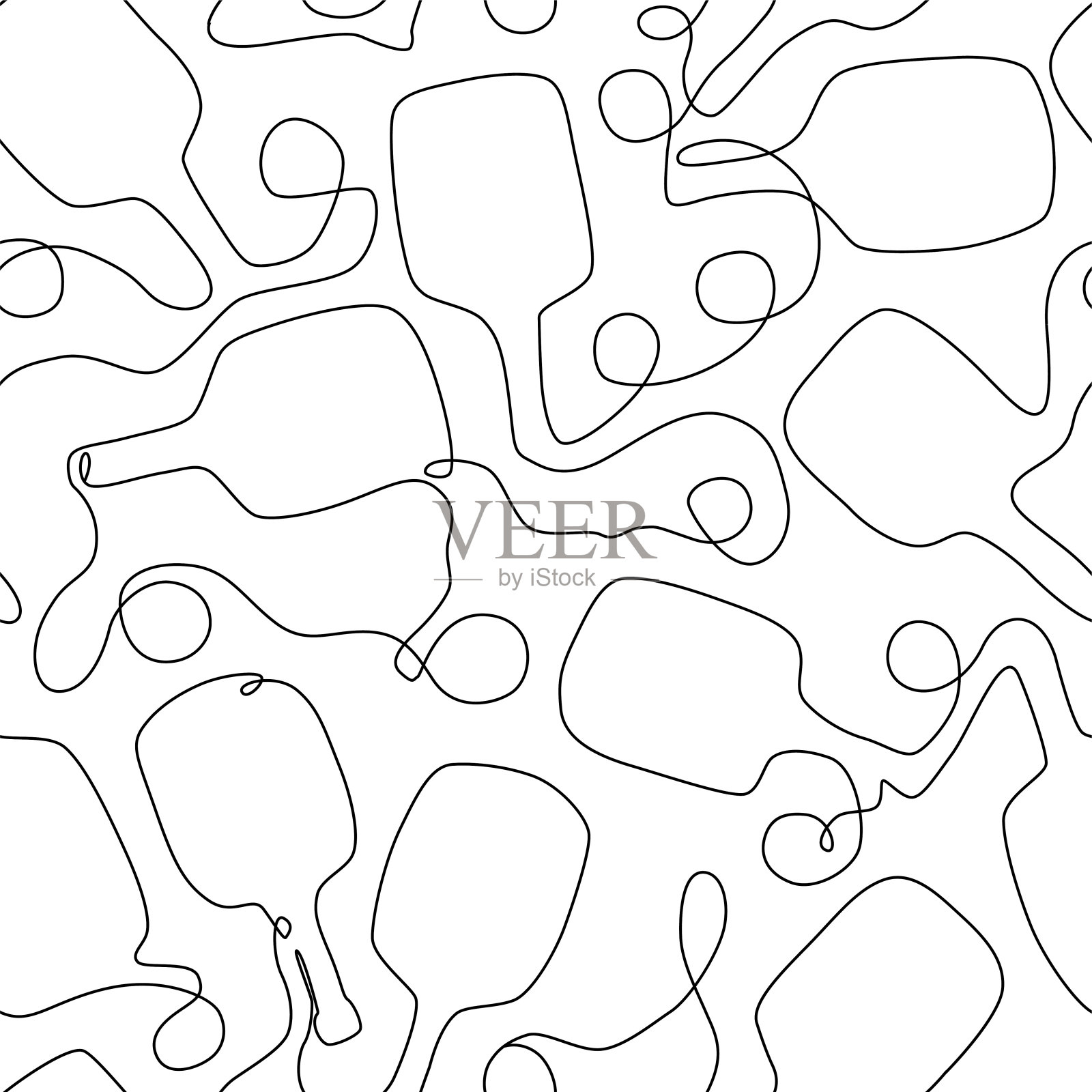 匹克球球拍和球无缝图案在一个线条绘制风格。矢量黑色和白色的夏季运动背景插画图片素材