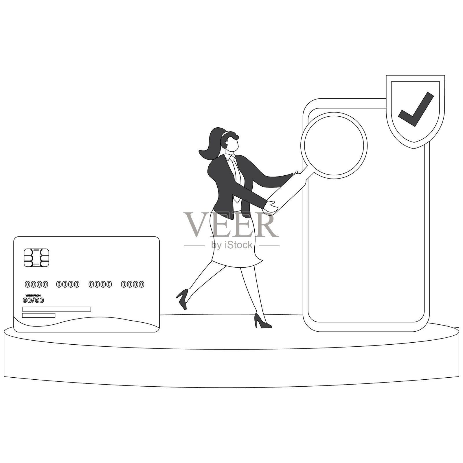 带有信用卡的放大镜插画图片素材