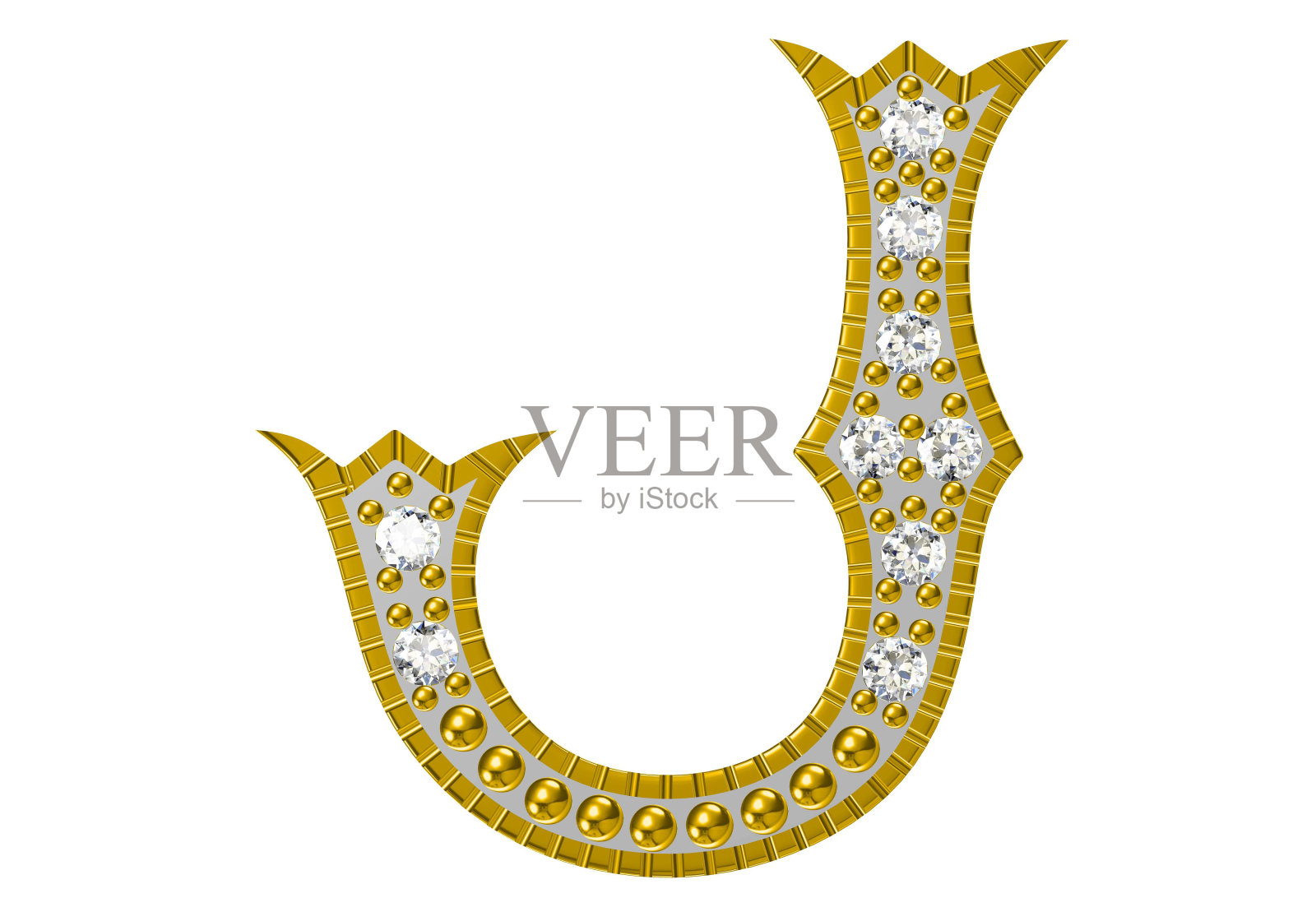 奢华的金色字母与钻石隔离在白色背景。3 d演示。照片摄影图片