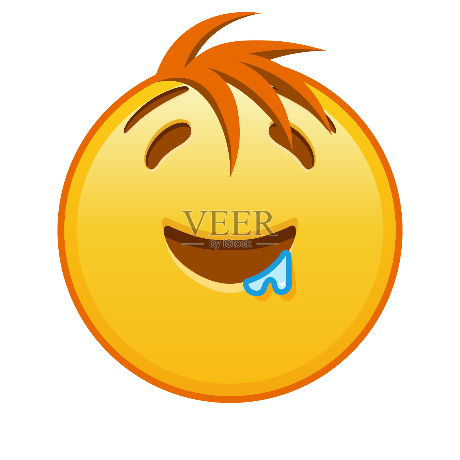 流口水的脸大尺寸的黄色表情符号微笑与头发插画图片素材