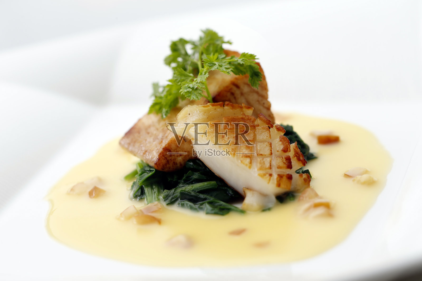 扇贝海鲜牛排照片摄影图片