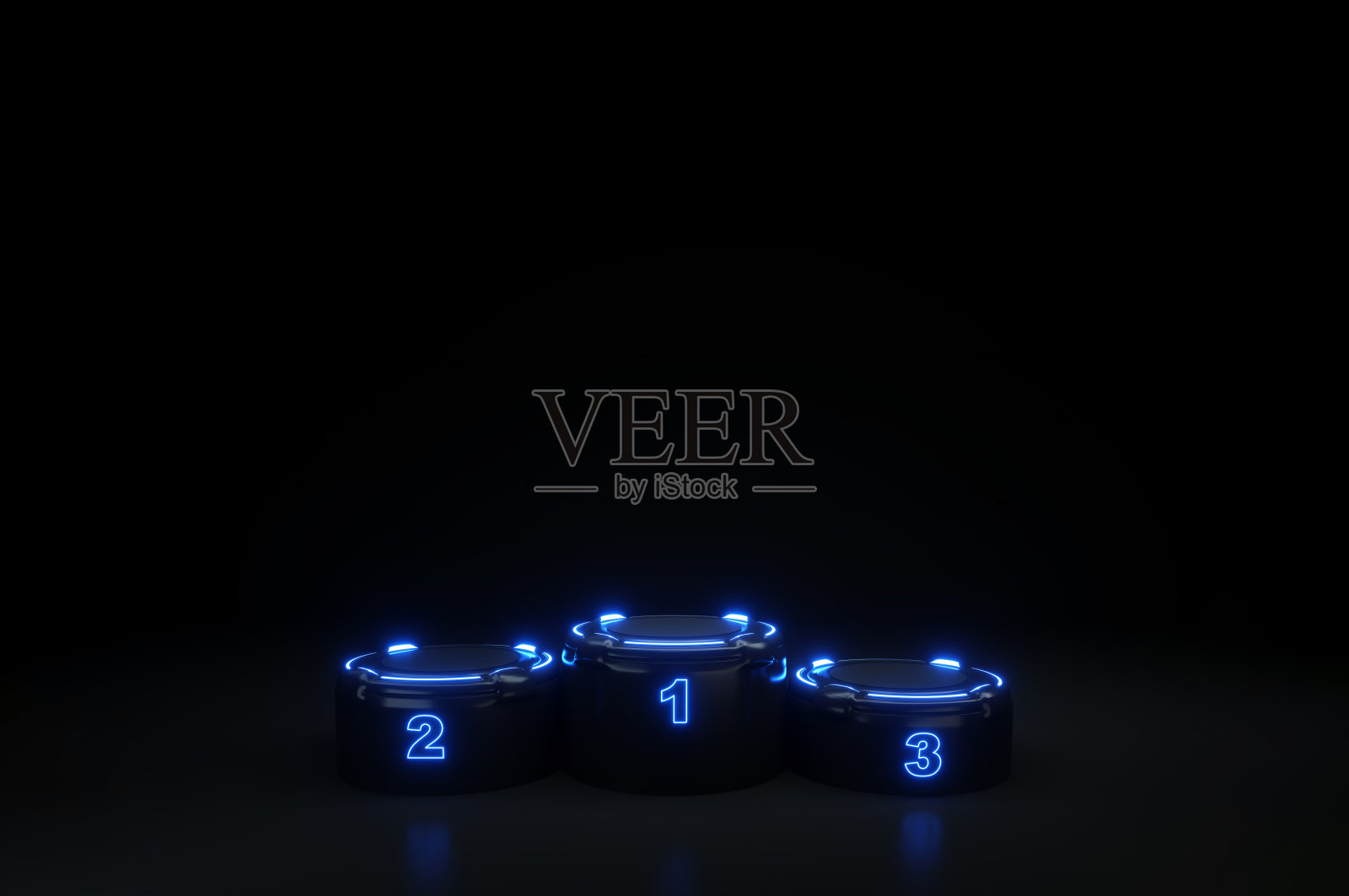 得奖者领奖台及蓝色霓虹灯座照片摄影图片