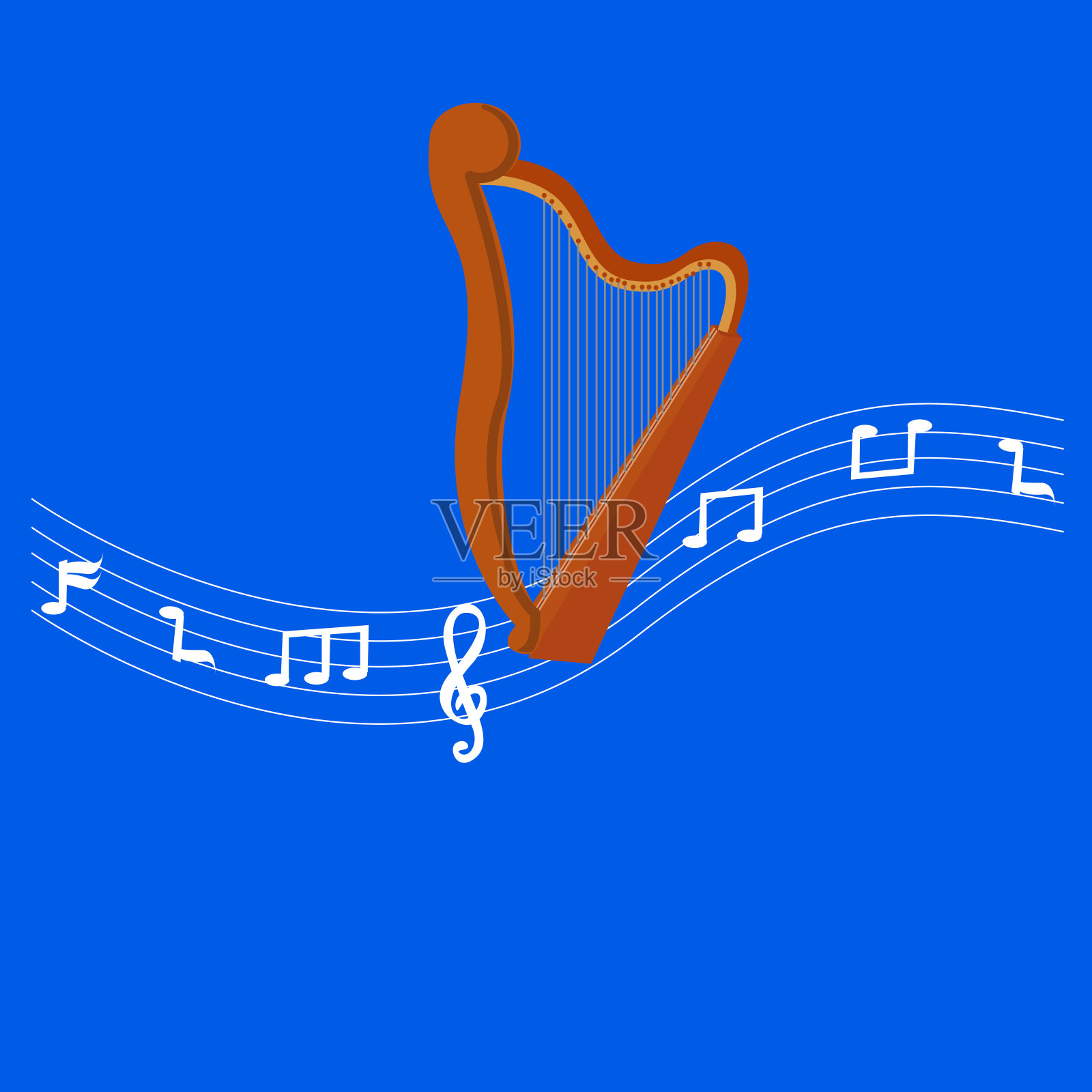 有音符的竖琴乐器插画图片素材