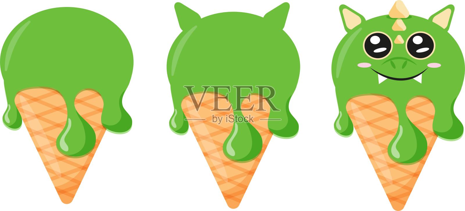 把冰淇淋和龙放在一起插画图片素材