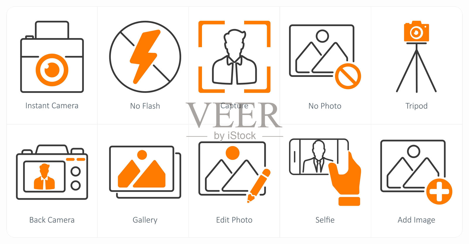 一套10个摄影图标作为即时相机,没有闪光灯插画图片素材