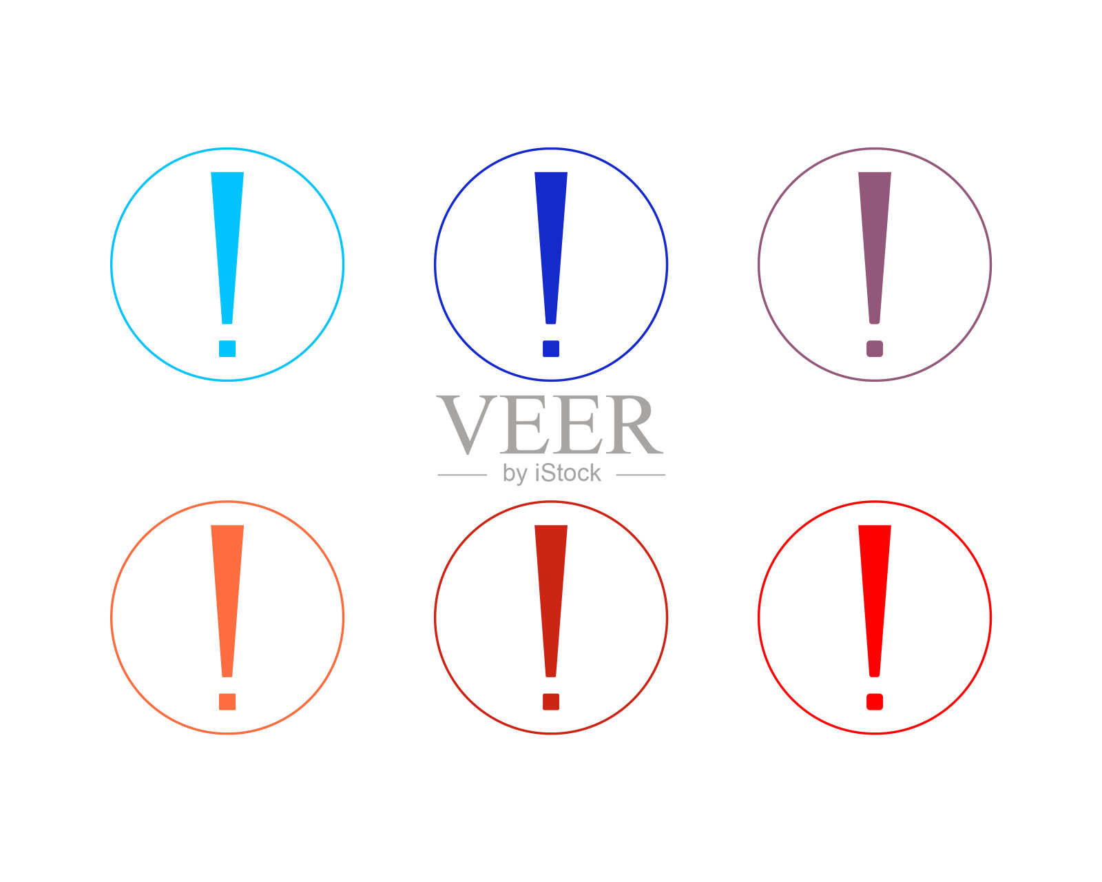 感叹号图标,颜色圆圈按钮。安全防范标志。强制动作标志。插画图片素材