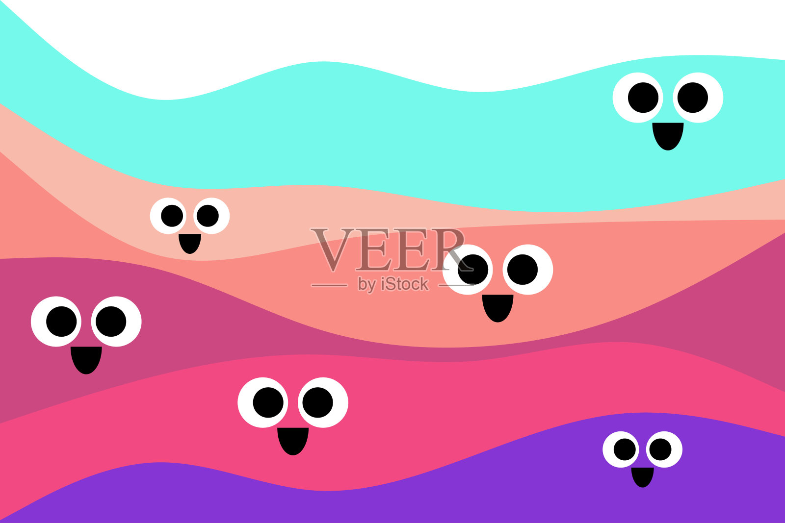 波浪上的表情符号插画图片素材