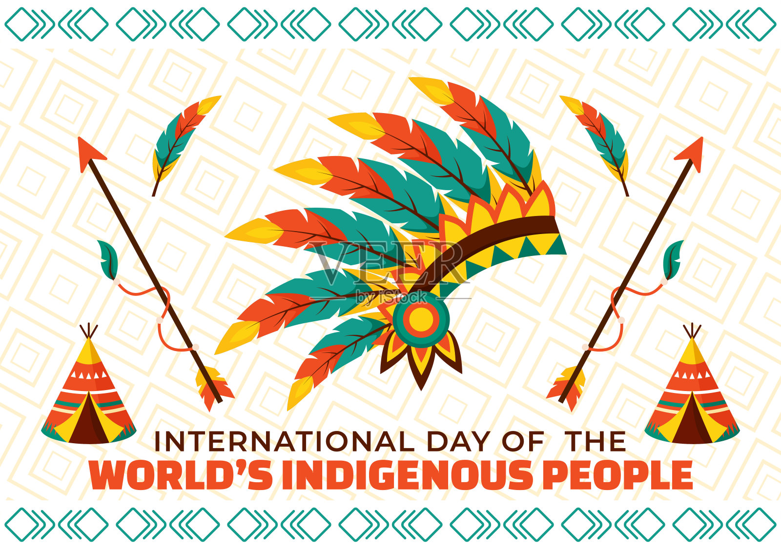 为8月9日世界土著人民日绘制矢量图,以提高认识和保护土著人民的权利,背景为平面插画图片素材