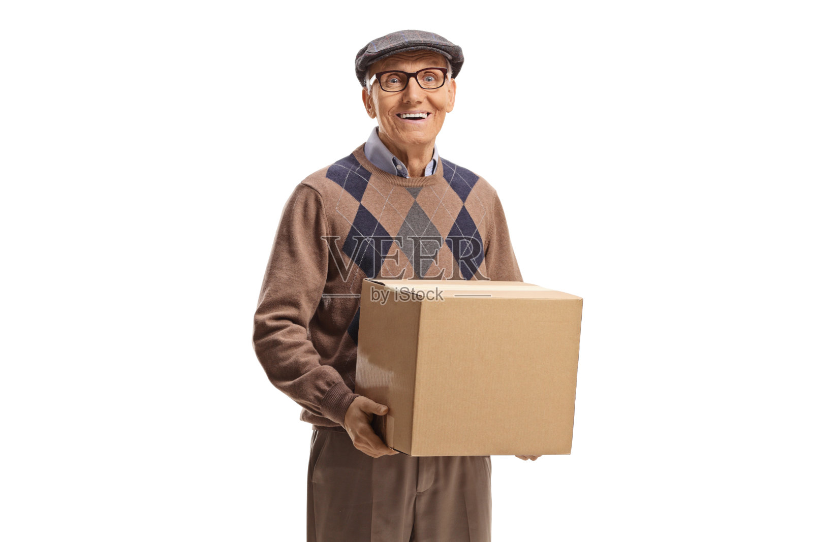 老人拿着纸板箱照片摄影图片