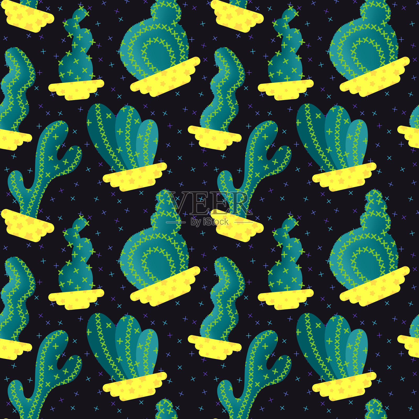 夏季仙人掌印刷织物和纺织品和包装,礼品和卡片和亚麻布插画图片素材