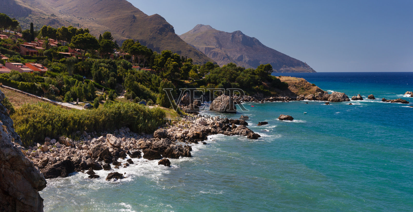 意大利斯科佩罗海岸线上的天堂海全景照片摄影图片