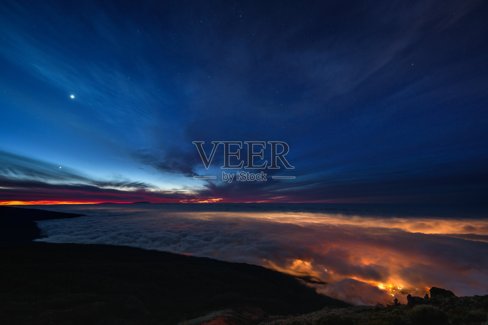 特内里费火山云海日落照片摄影图片