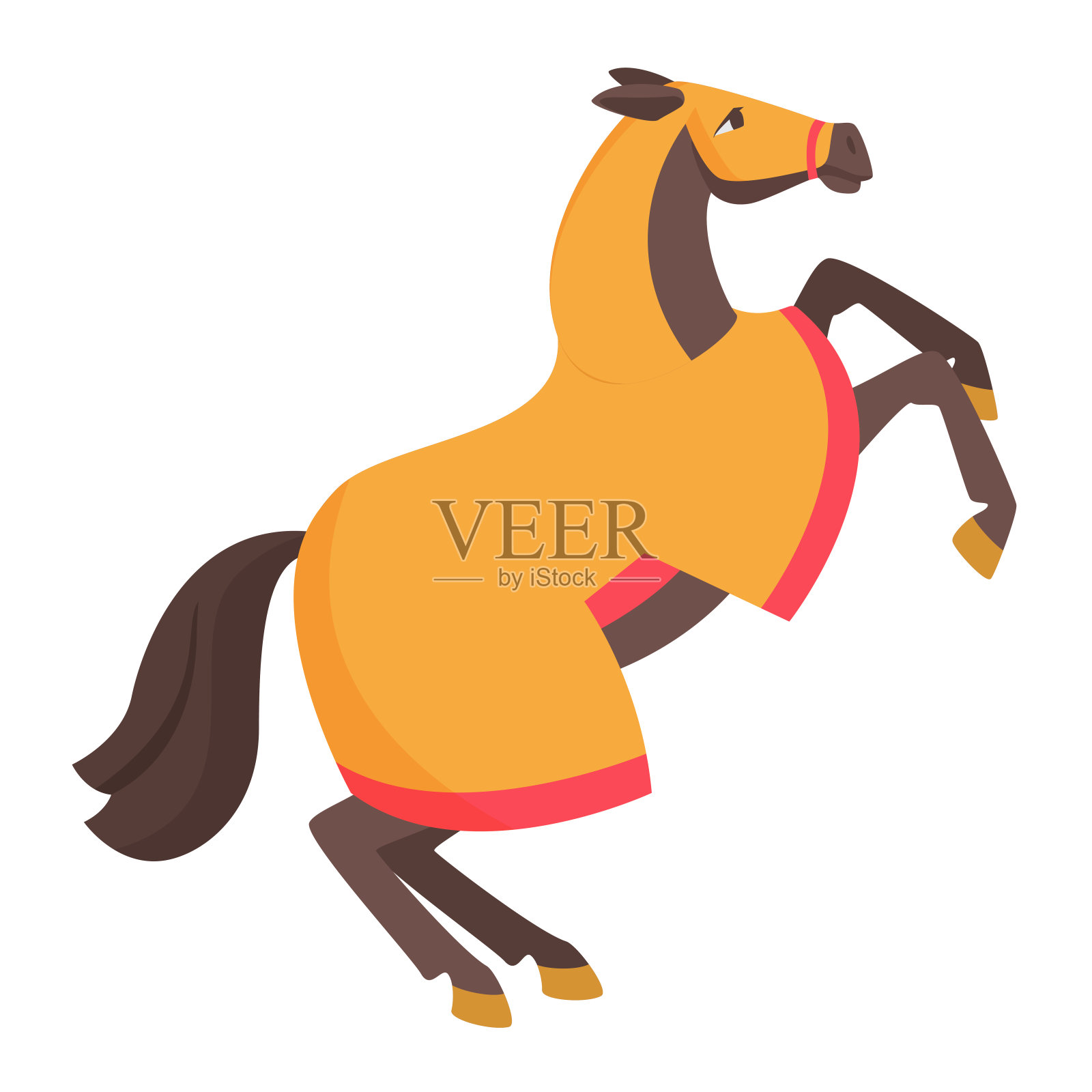 骑士团的马在跳跃,动物在黄色盔甲的战斗插画图片素材