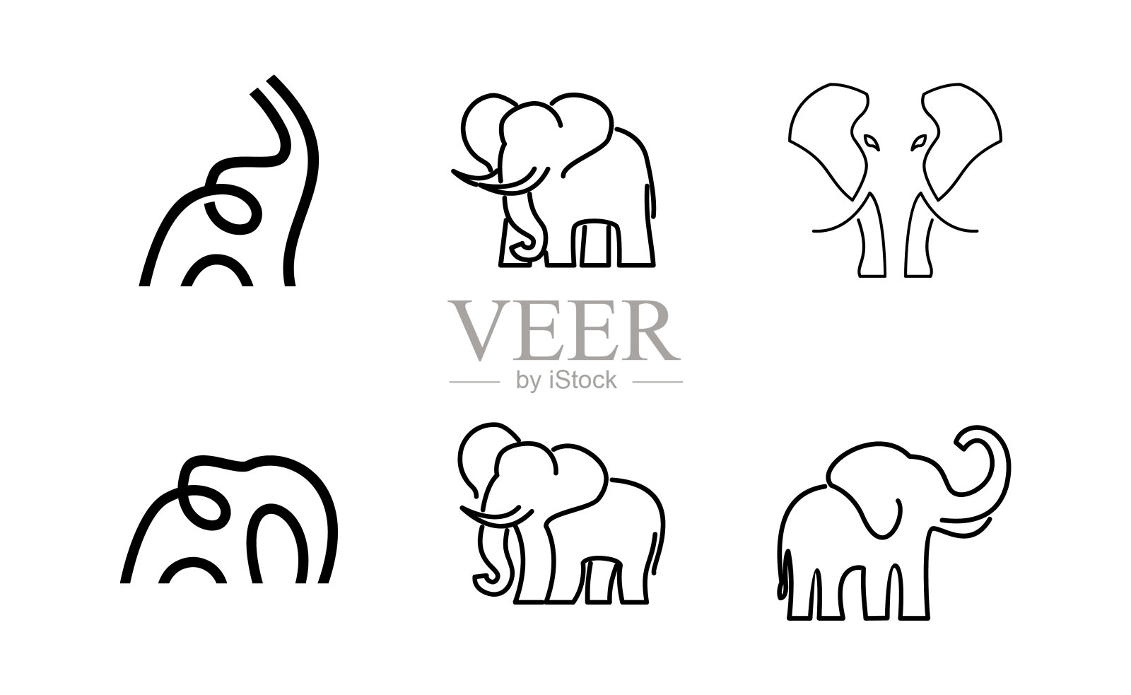 线非洲印第安大象大象的图标插画图片素材