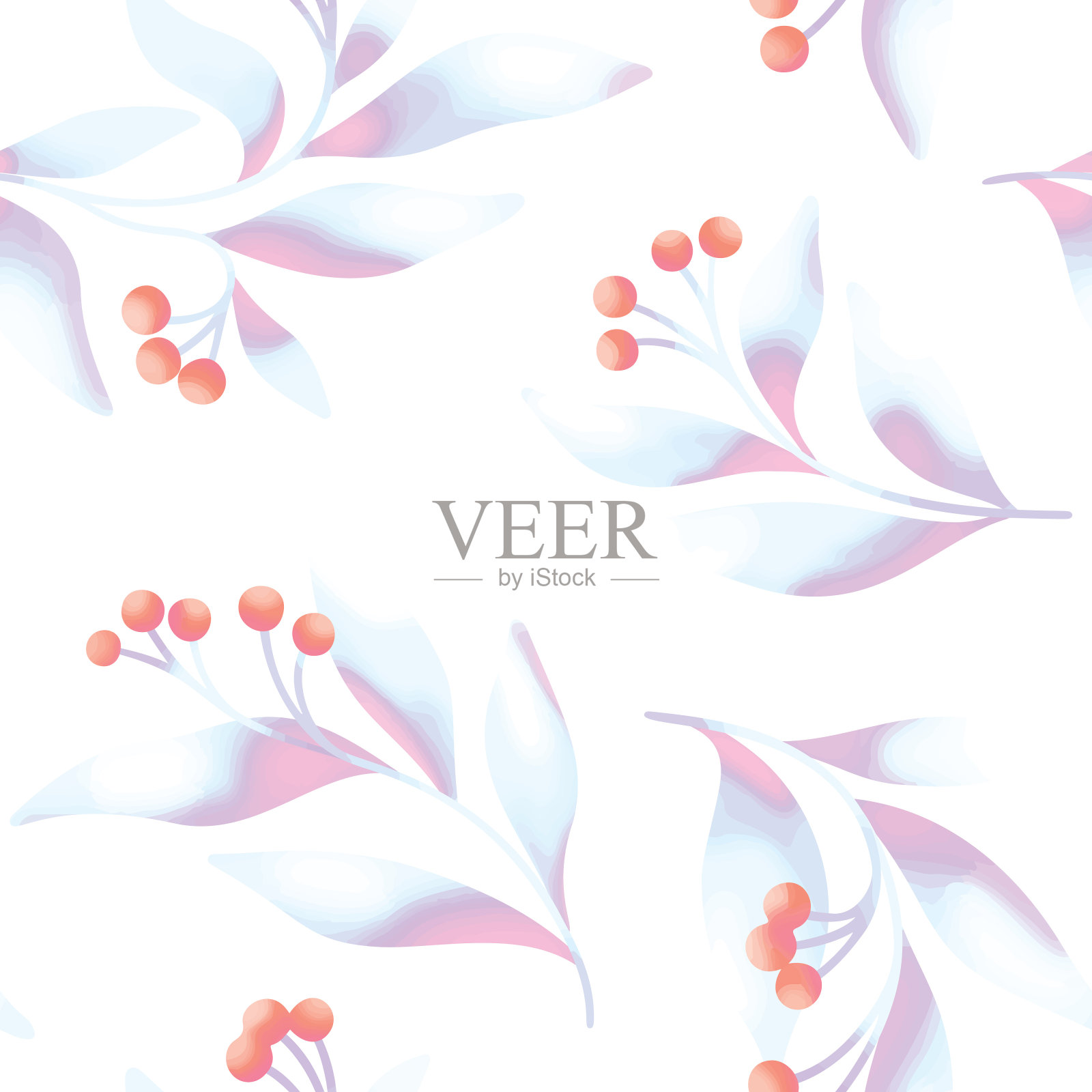 无缝花卉图案,抽象的自然设计与水彩画浆果,树叶,树枝。矢量插图。插画图片素材