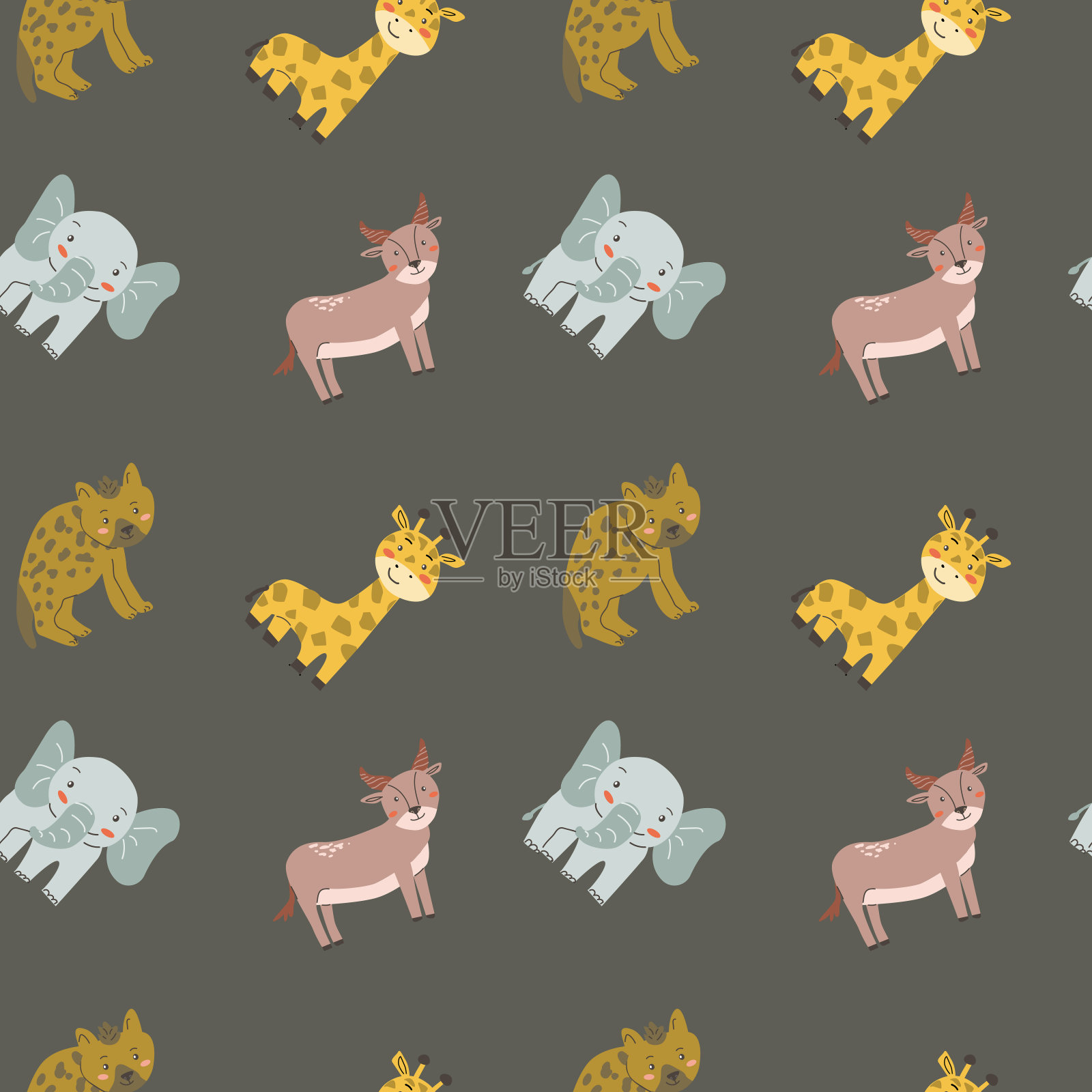 儿童动物图案,可爱的非洲丛林和热带动物背景插画图片素材