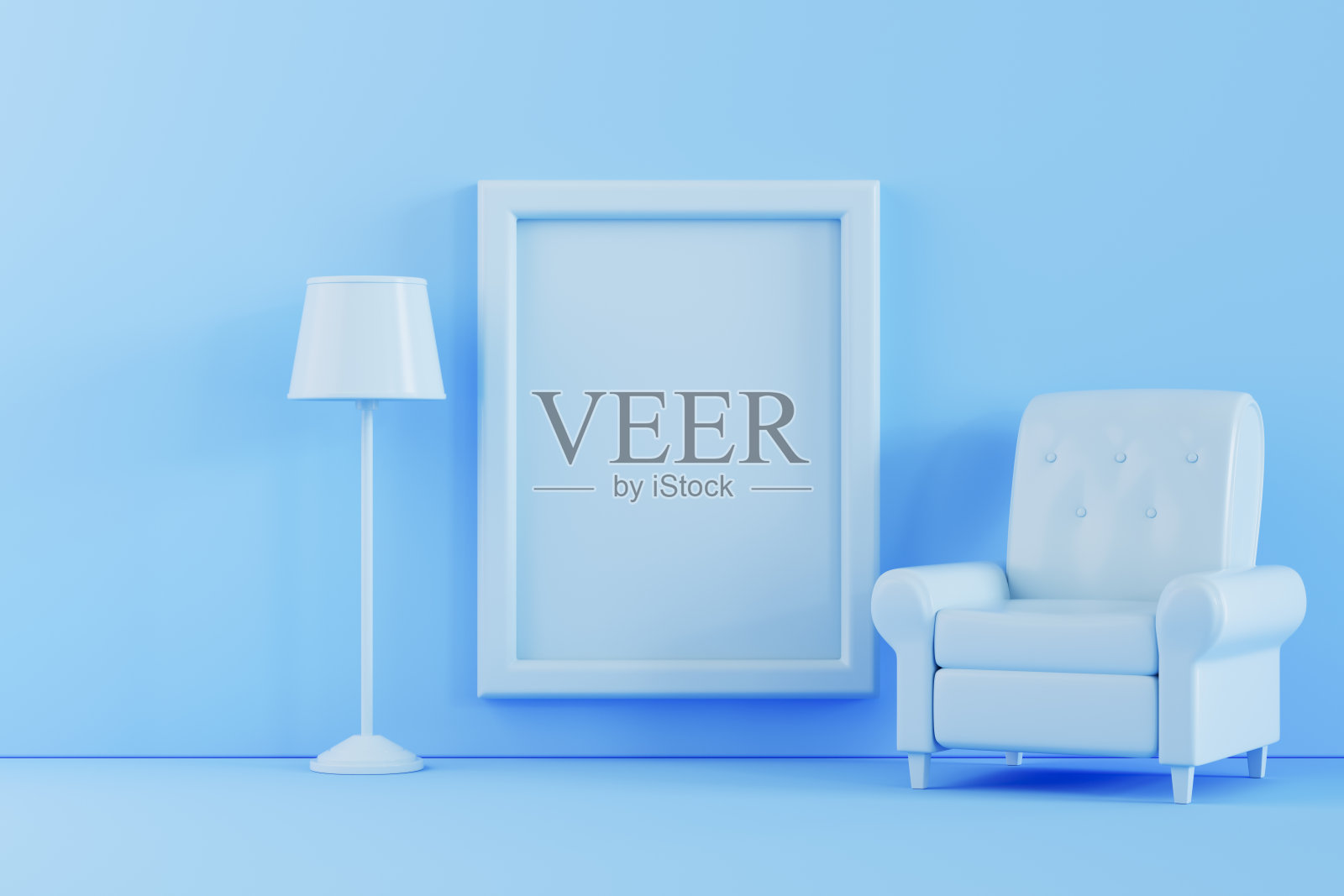 现代室内空框蓝色背景照片摄影图片