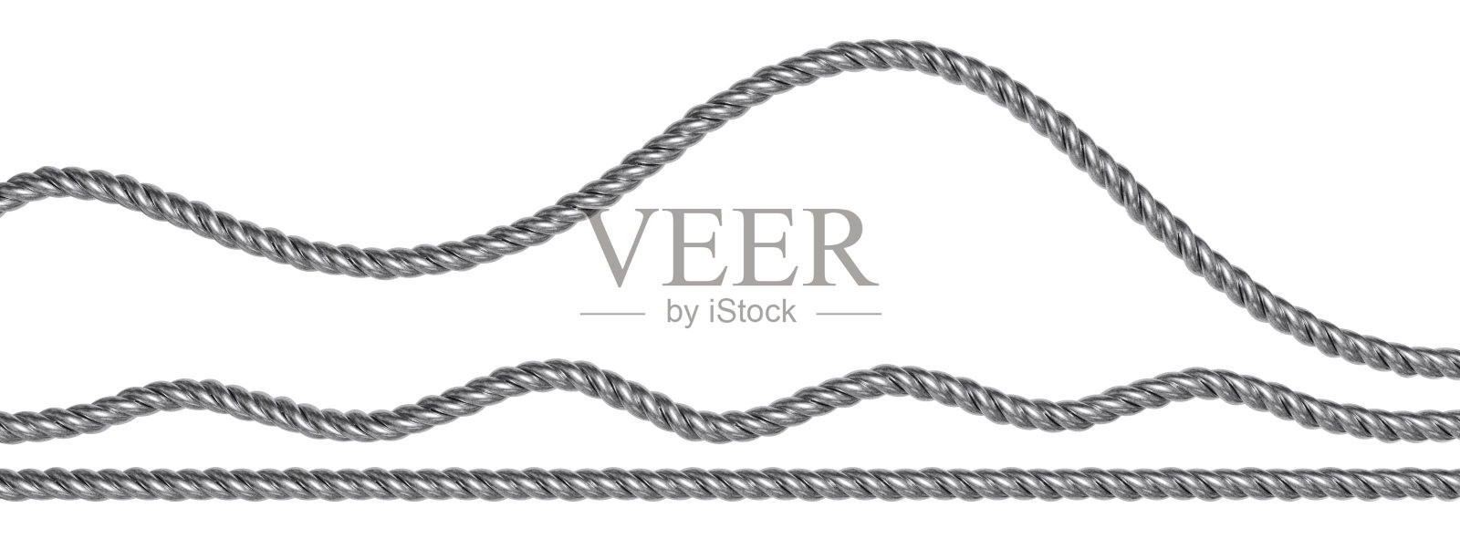 直、波纹钢丝绳套。金属电缆与黑色铜绿隔离在白色背景。3 d渲染。照片摄影图片