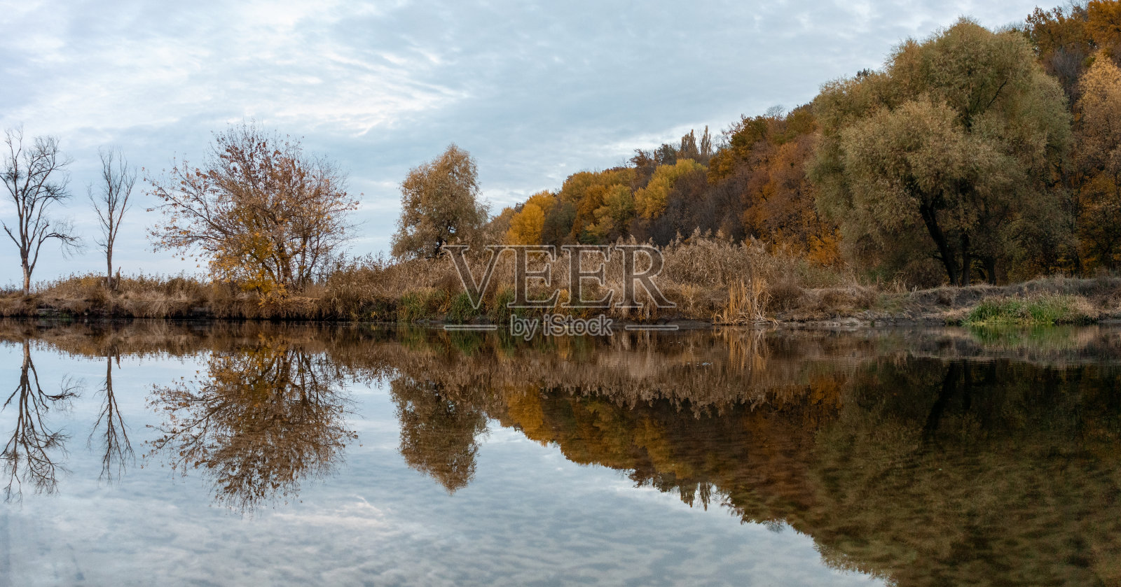 秋日美景映江岸照片摄影图片