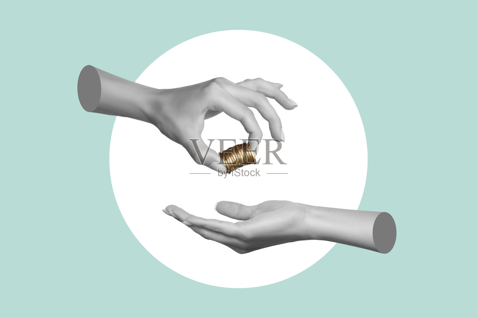 女人的手拿着硬币,把它们递给男人照片摄影图片