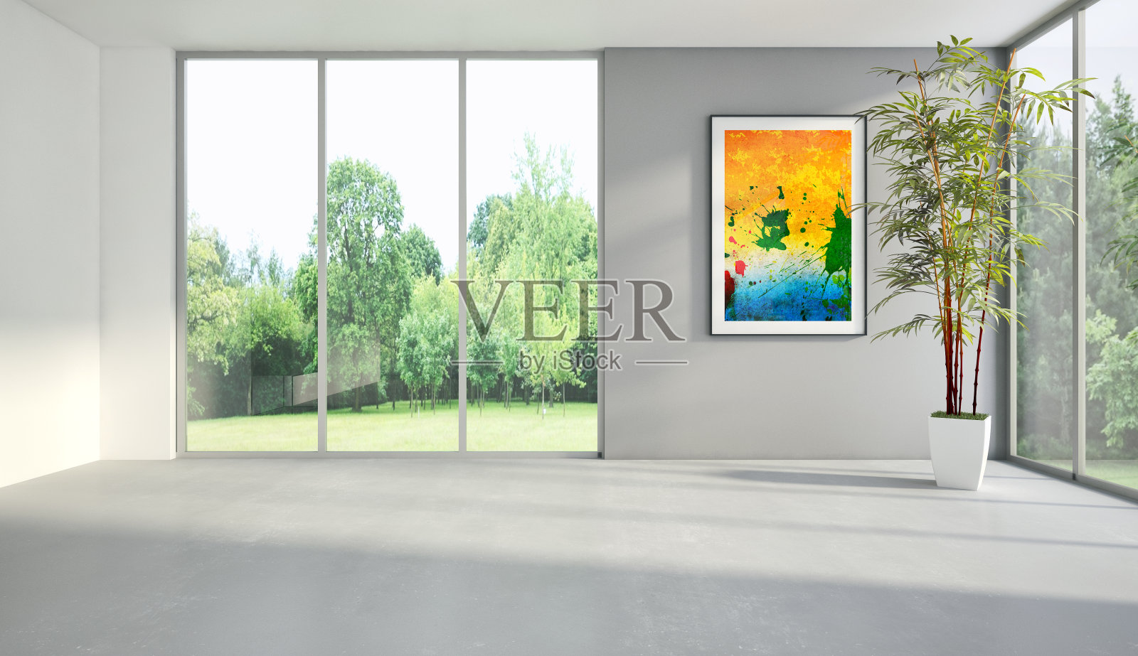 现代明亮的室内空房间3D渲染照片摄影图片