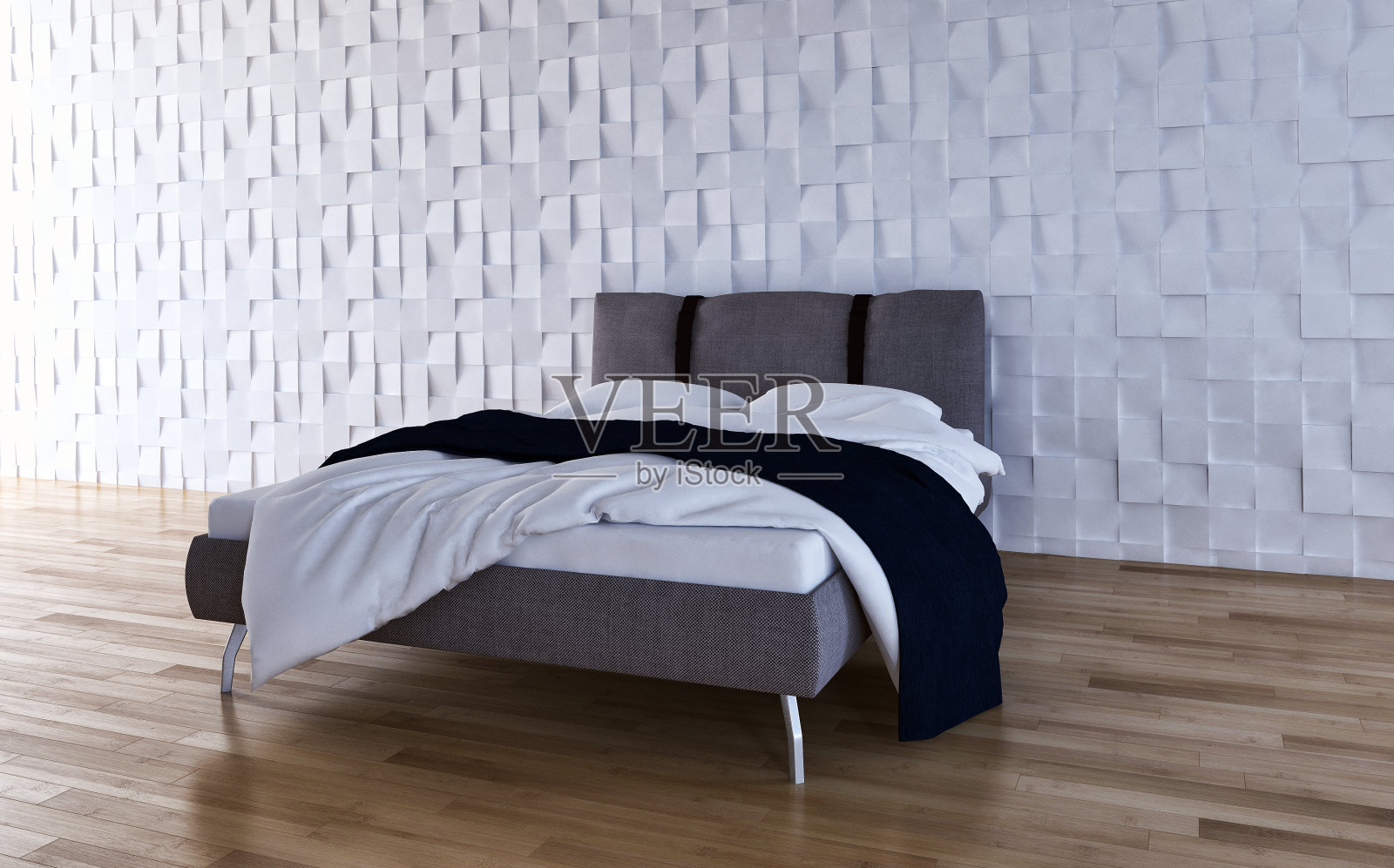 现代明亮的卧室室内3D渲染插图电脑生成的图像照片摄影图片